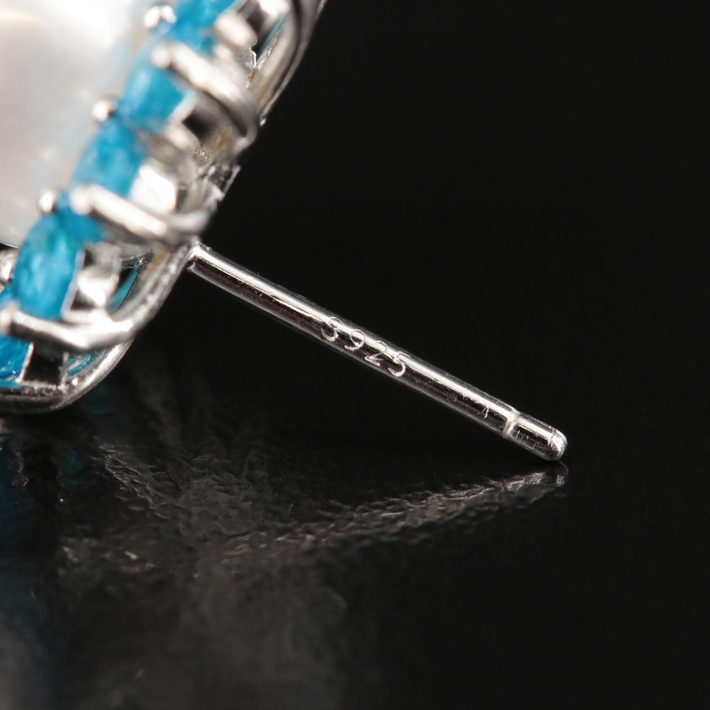 Sterling Pearl and Apatite Stud Earrings