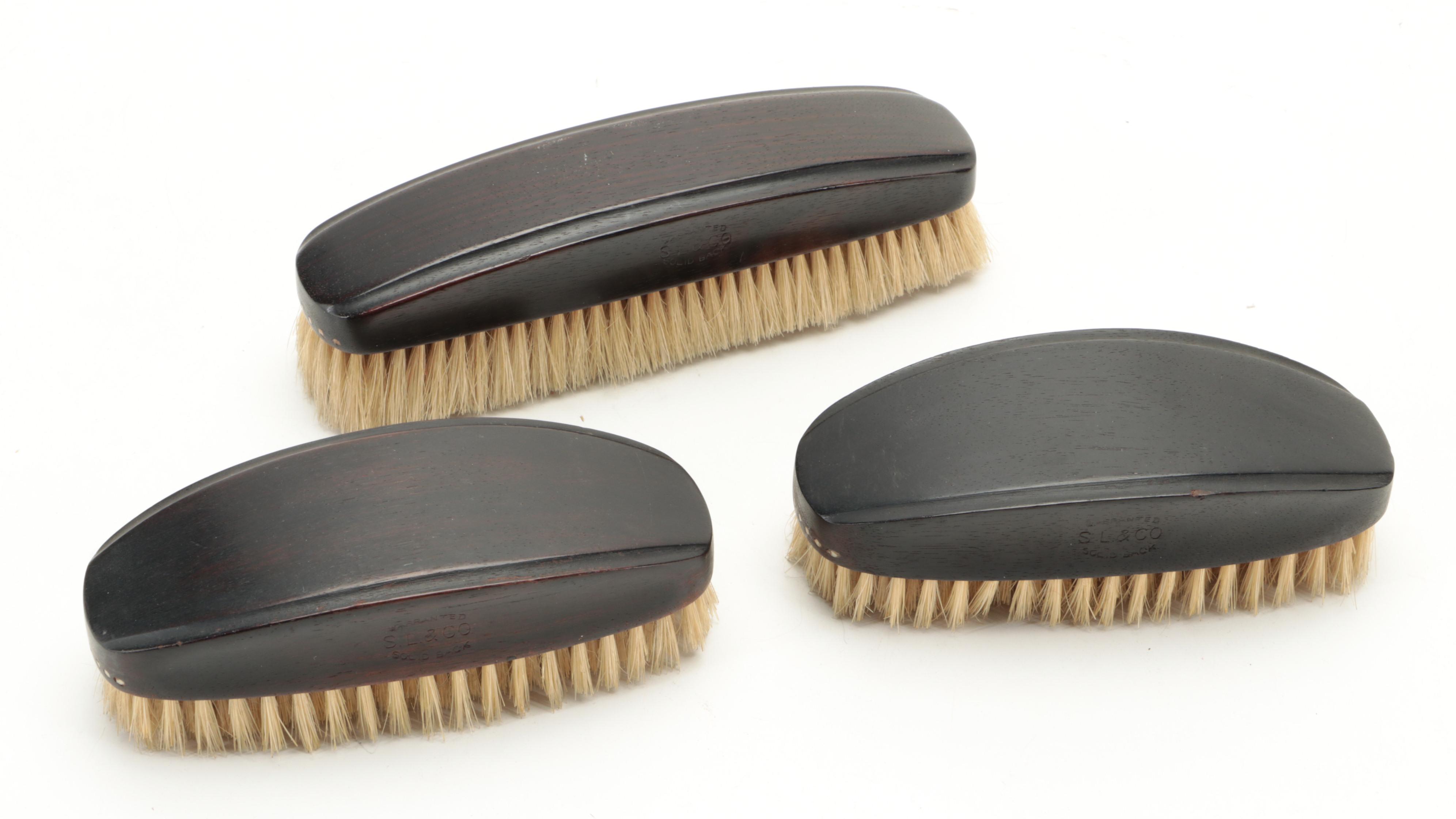 London Leather Hand-Carved Teak Jewelry Box With Boar Bristle Clothes Brushes