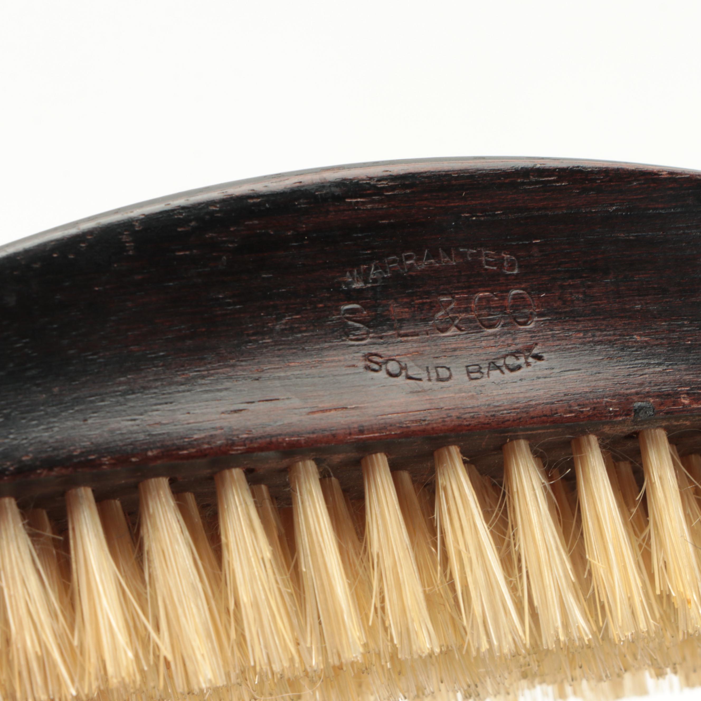 London Leather Hand-Carved Teak Jewelry Box With Boar Bristle Clothes Brushes