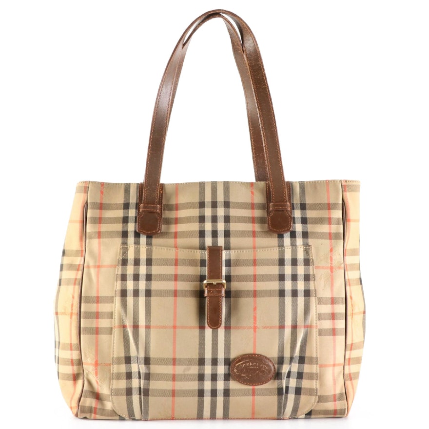 Burberrys Shoulder Bag in Haymarket Check with Brown Leather Trim