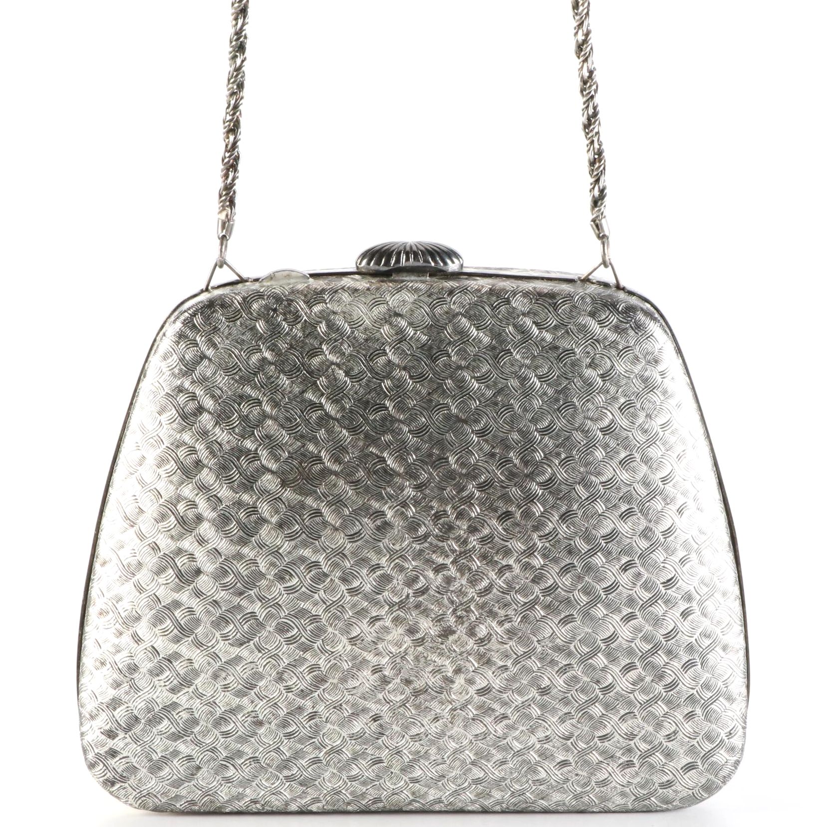 Saks Fifth Avenue Textured Metal Frame Clutch Purse with Strap