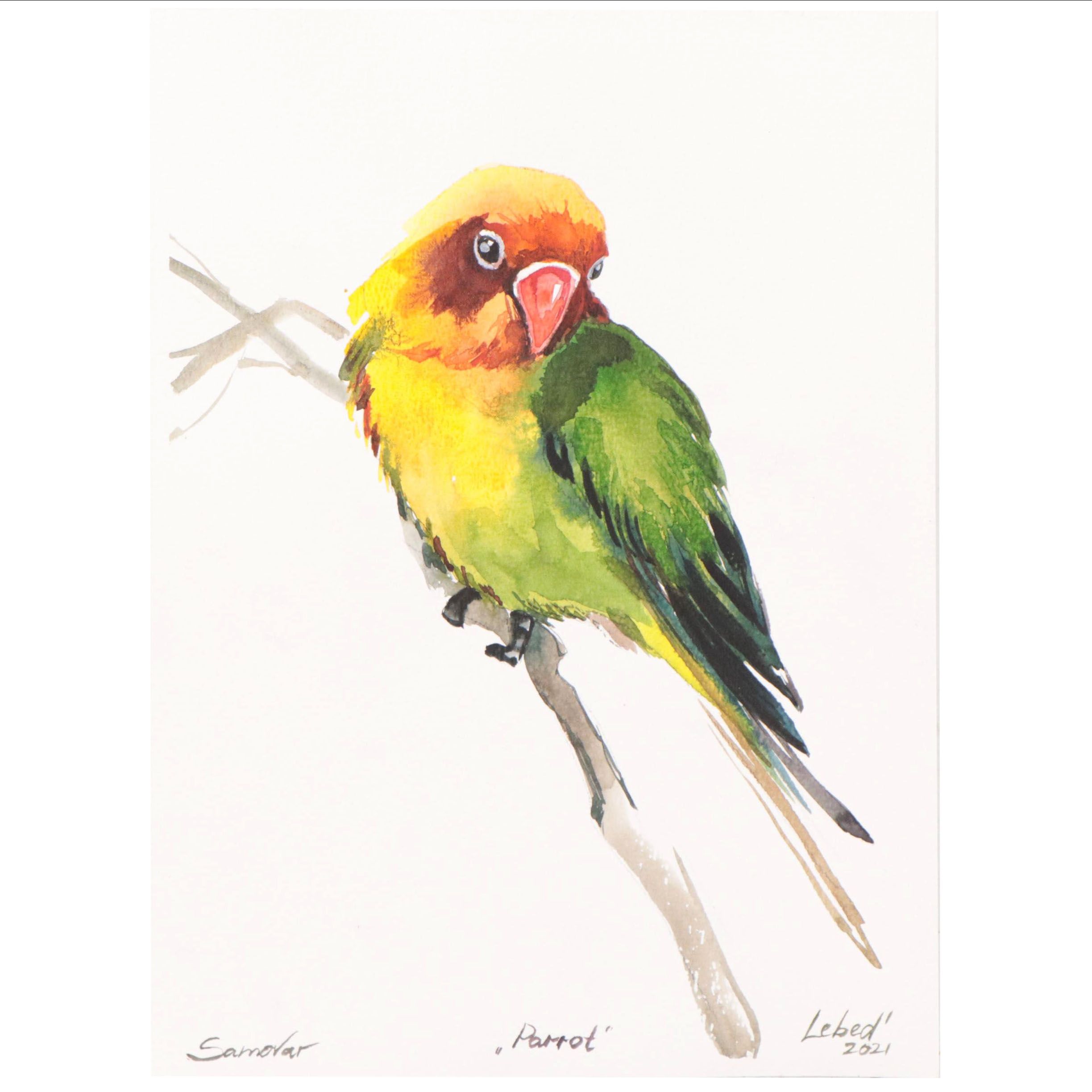 Marina Lebed Watercolor Painting "Parrot," 2021