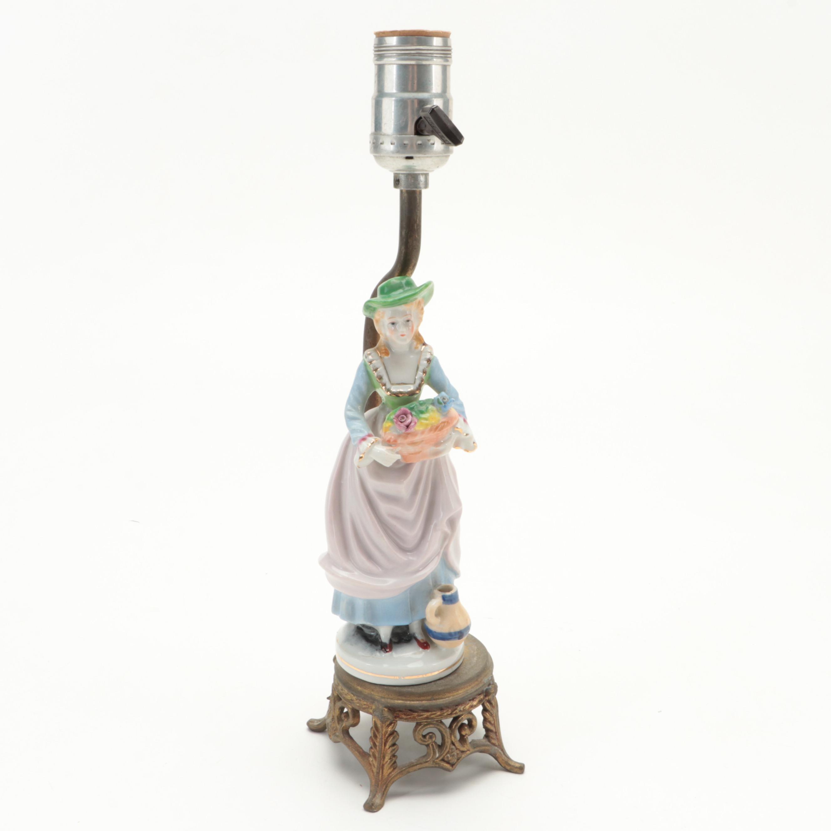 Occupied Japan Porcelain Figurines with Table Lamp
