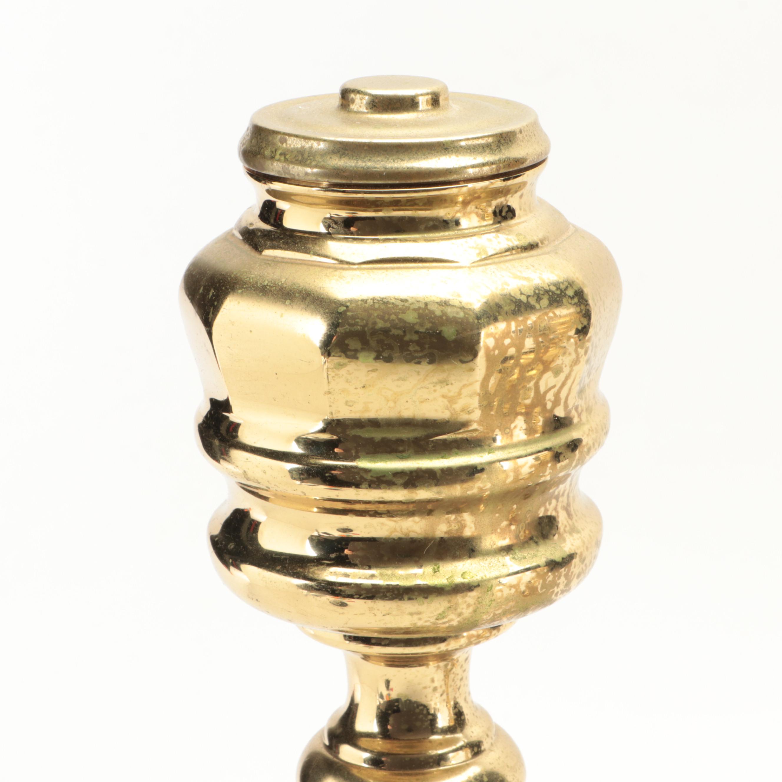 Virginia Metalcrafters Polished Brass Andirons, Late 20th Century