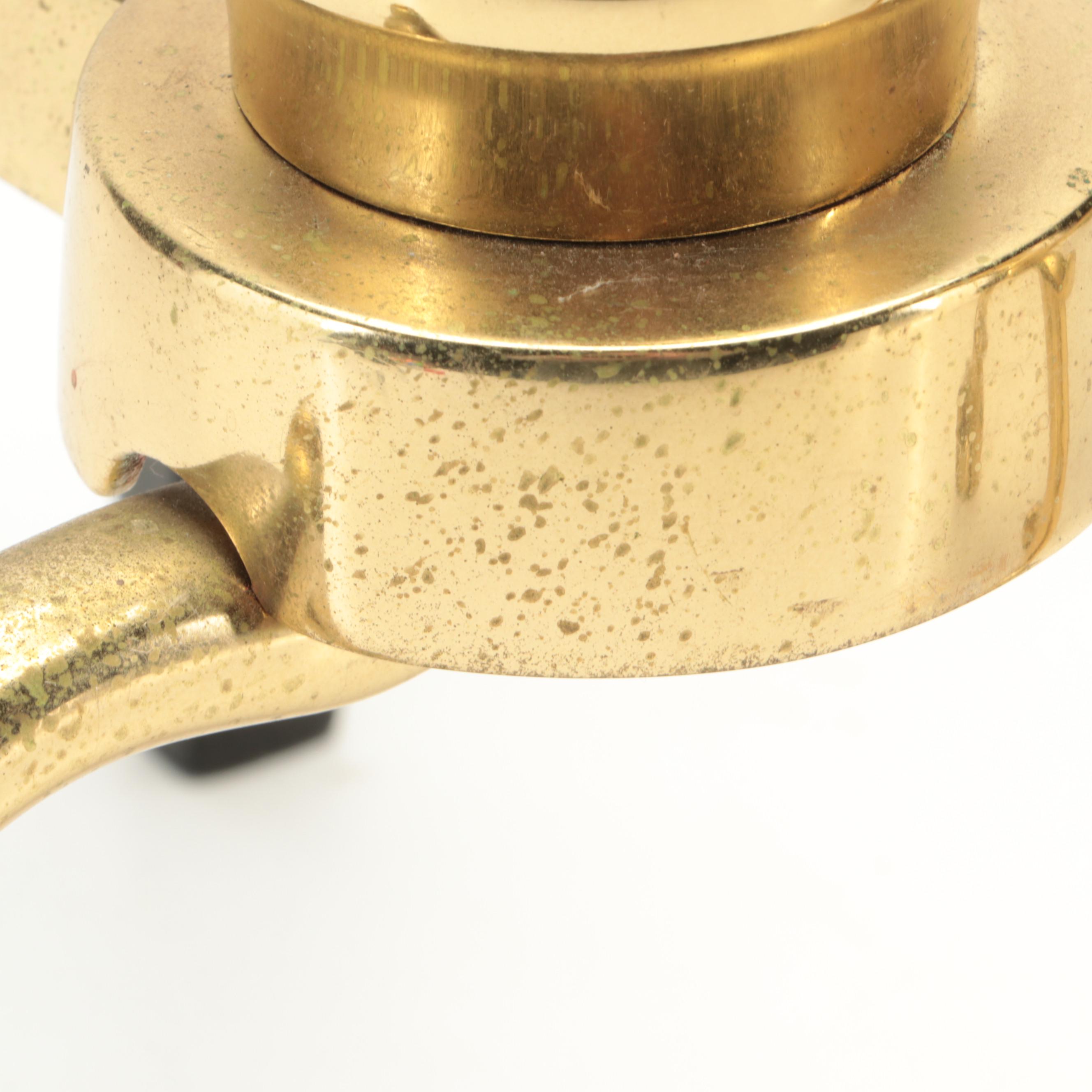 Virginia Metalcrafters Polished Brass Andirons, Late 20th Century