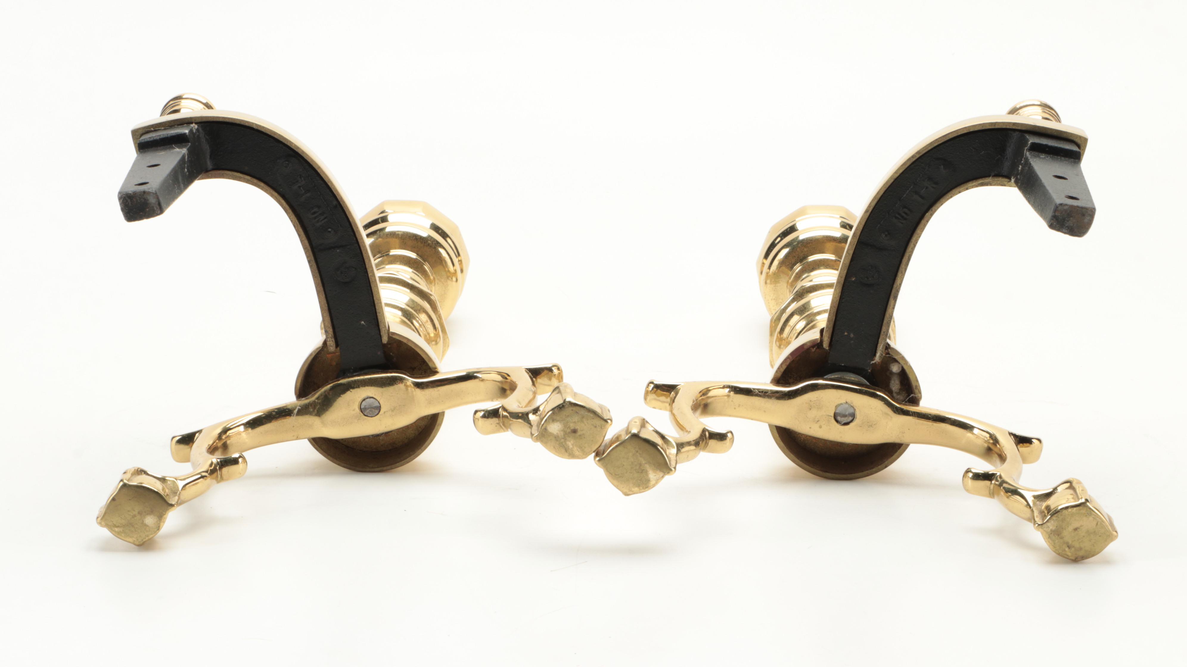 Virginia Metalcrafters Polished Brass Andirons, Late 20th Century