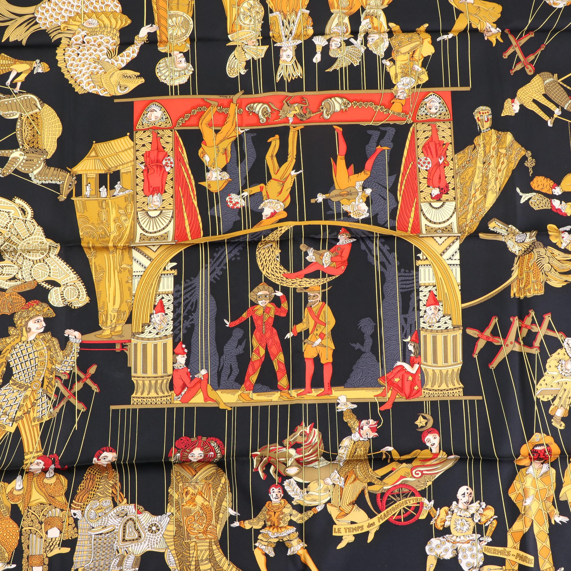 Hermès "Le Temps des Marionnettes" Silk Twill Scarf 90