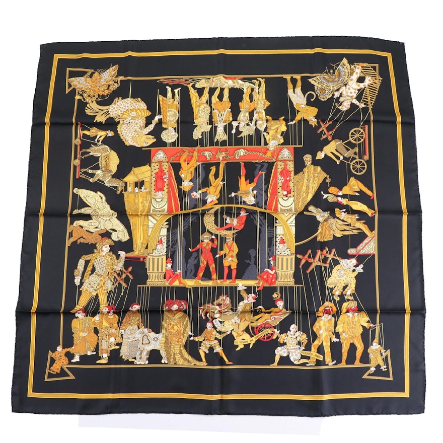 Hermès "Le Temps des Marionnettes" Silk Twill Scarf 90