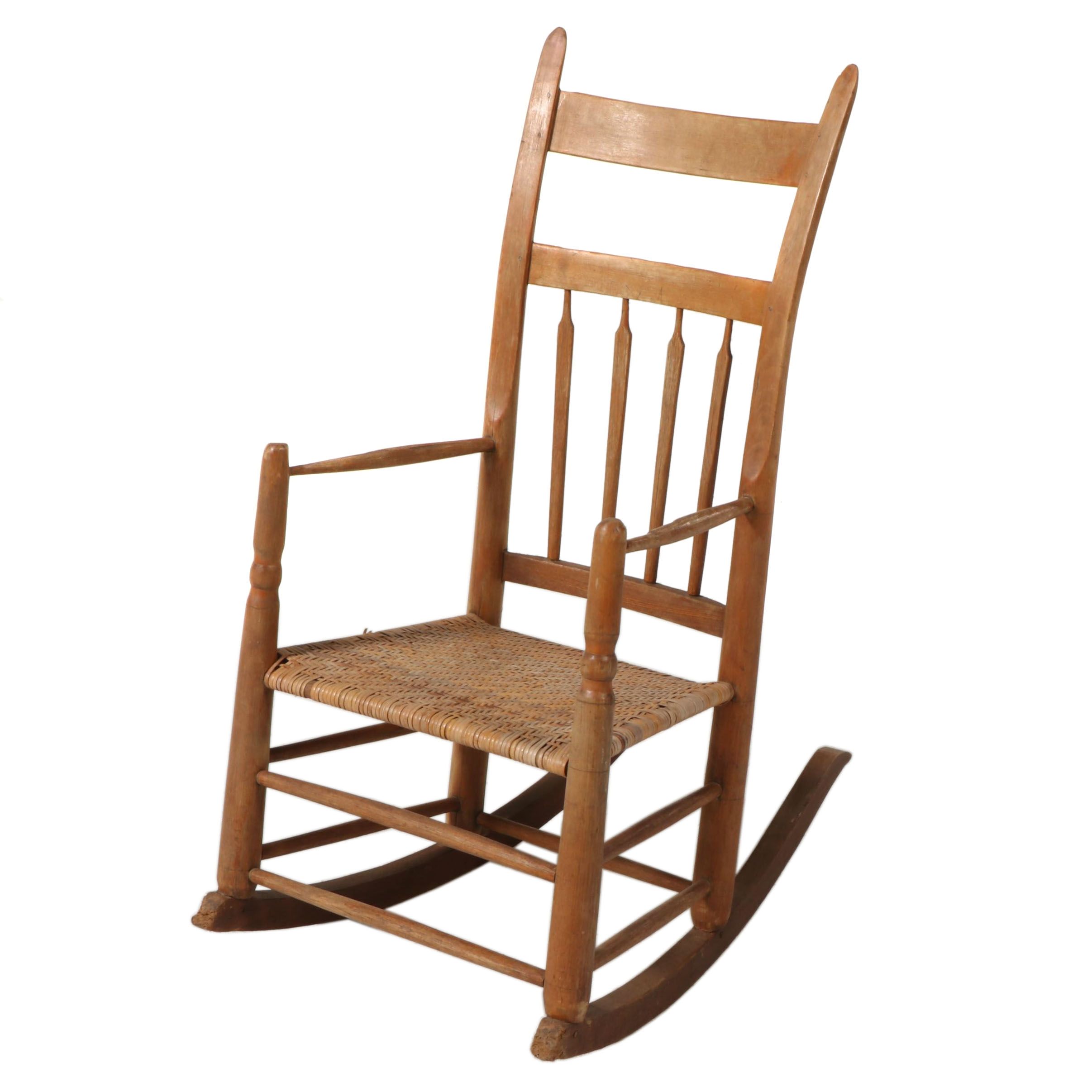 American Primitive Wooden Arrow-Back Rocking Chair, 19th Century