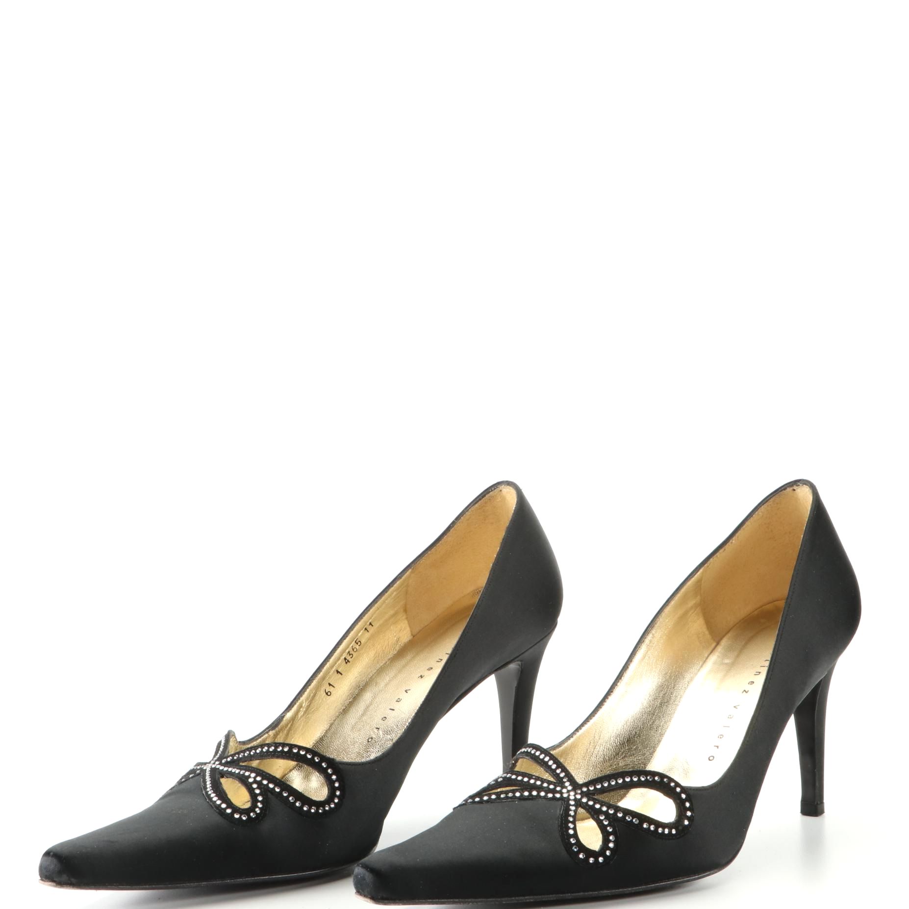 Martinez Valero Satin Pumps with Rhinestone Embellishment