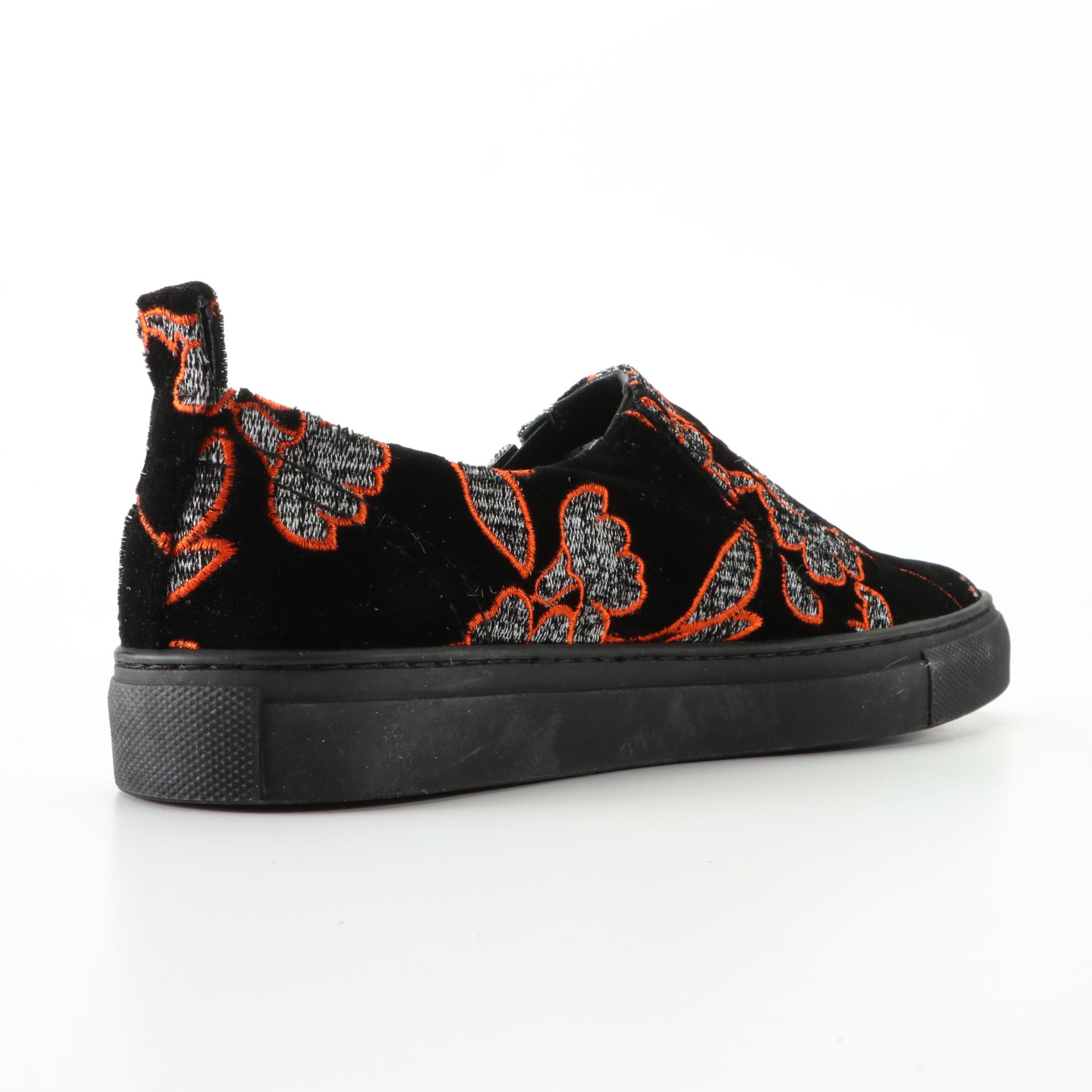 Giambattista Valli Slip-On Shoes in Embroidered Velvet with Box