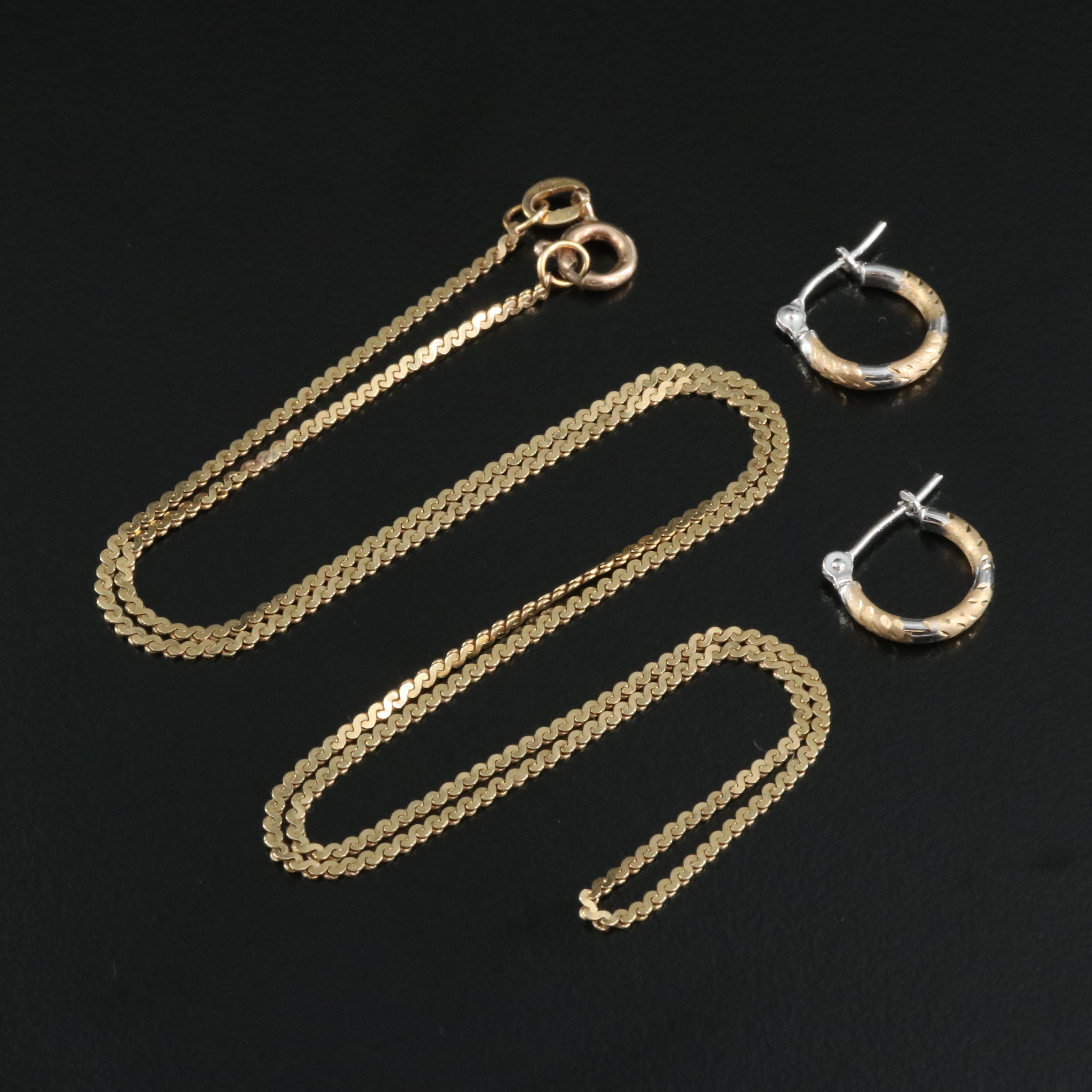 Israel 14K Two-Tone Hoop Earrings with Italian 14K Serpentine Chain