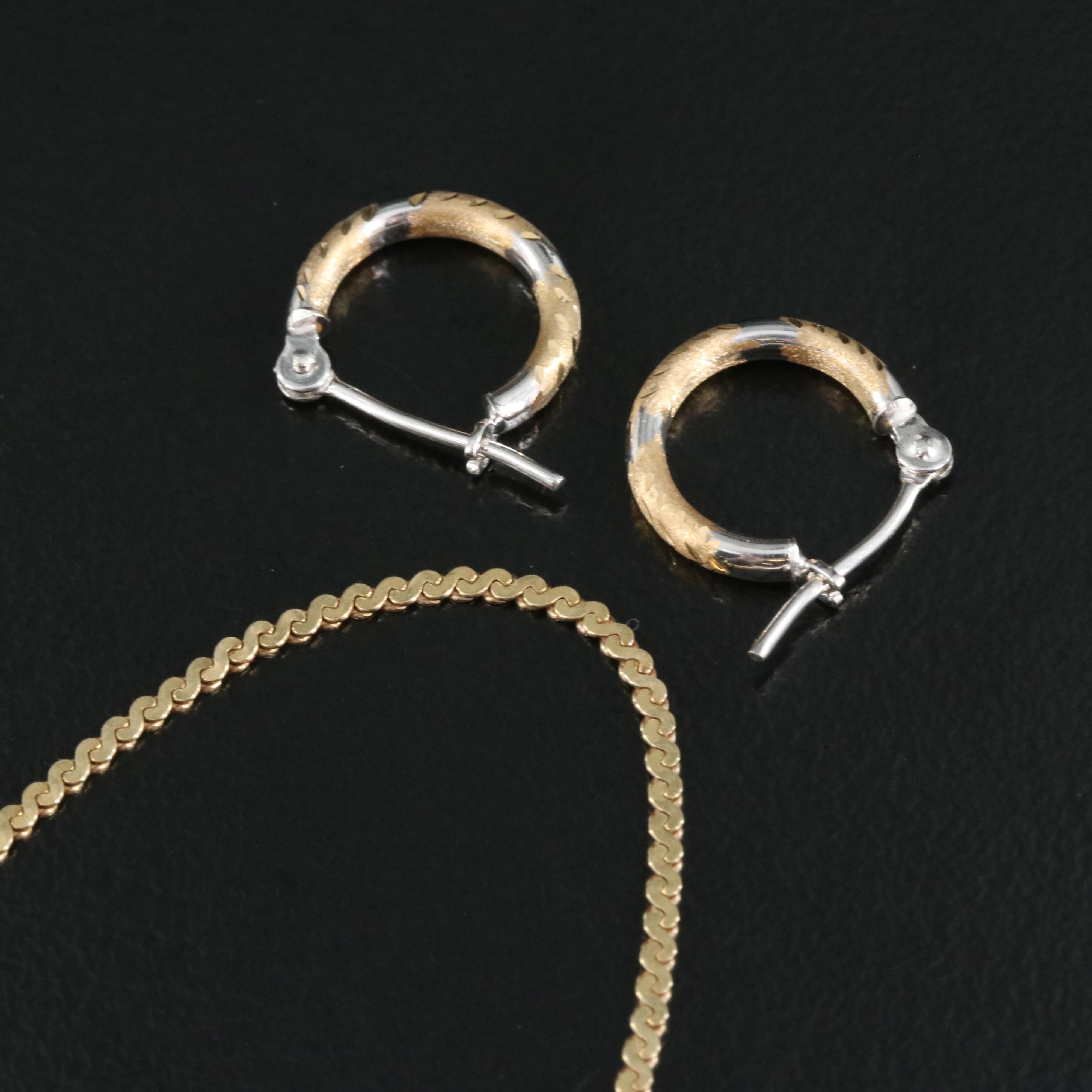 Israel 14K Two-Tone Hoop Earrings with Italian 14K Serpentine Chain