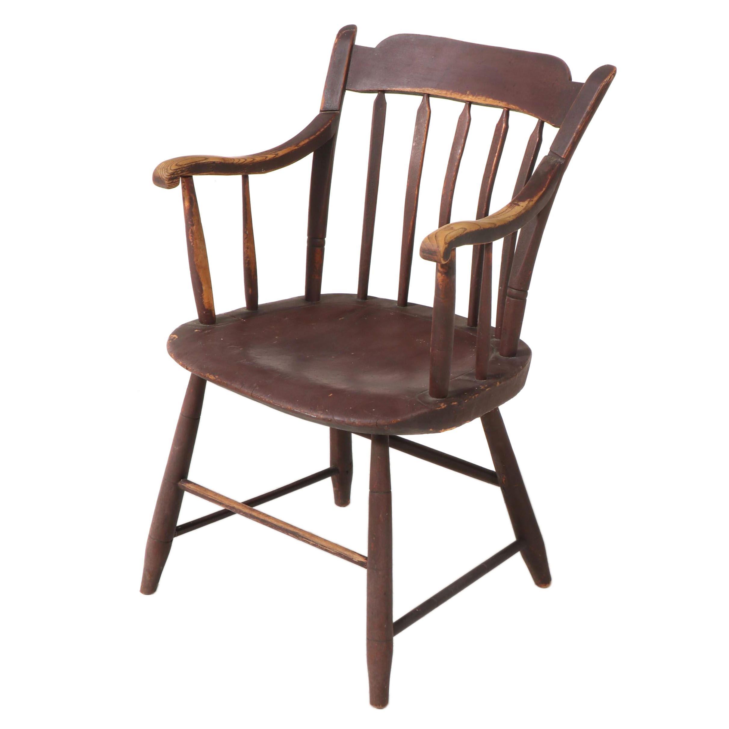 American Primitive Arrow-Back Painted Ash Armchair, 19th Century