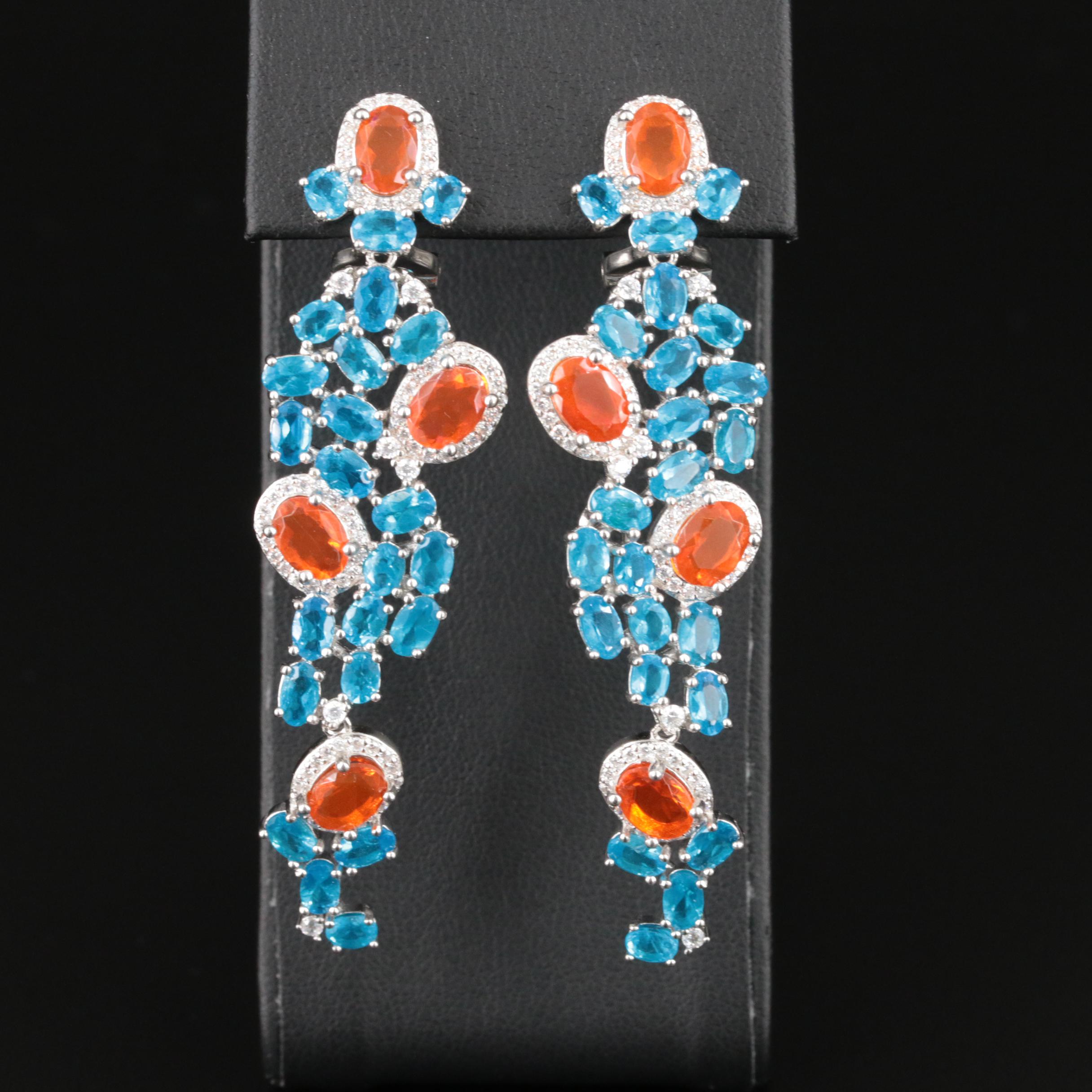 Sterling Fire Opal, Apatite and Cubic Zirconia Earrings