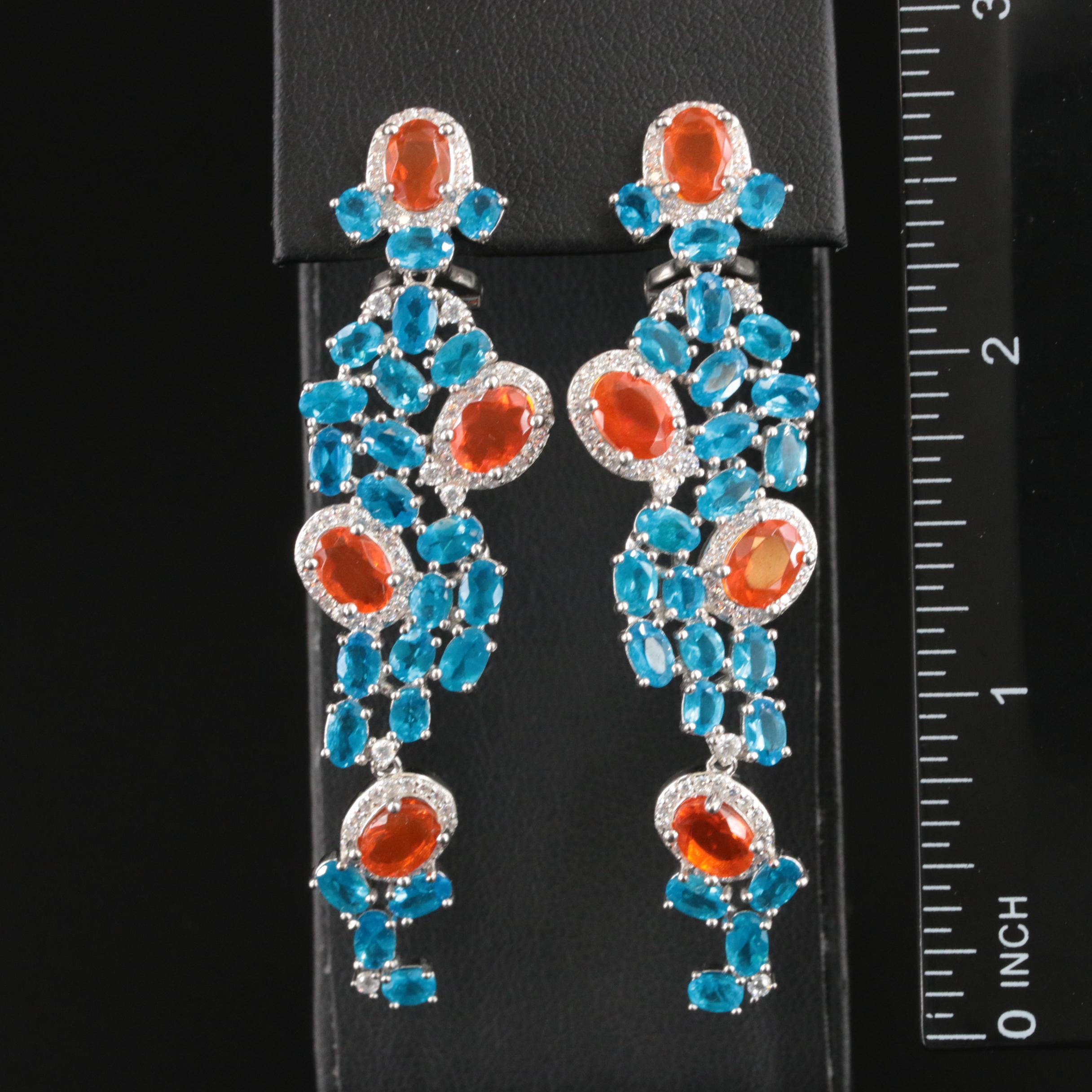 Sterling Fire Opal, Apatite and Cubic Zirconia Earrings