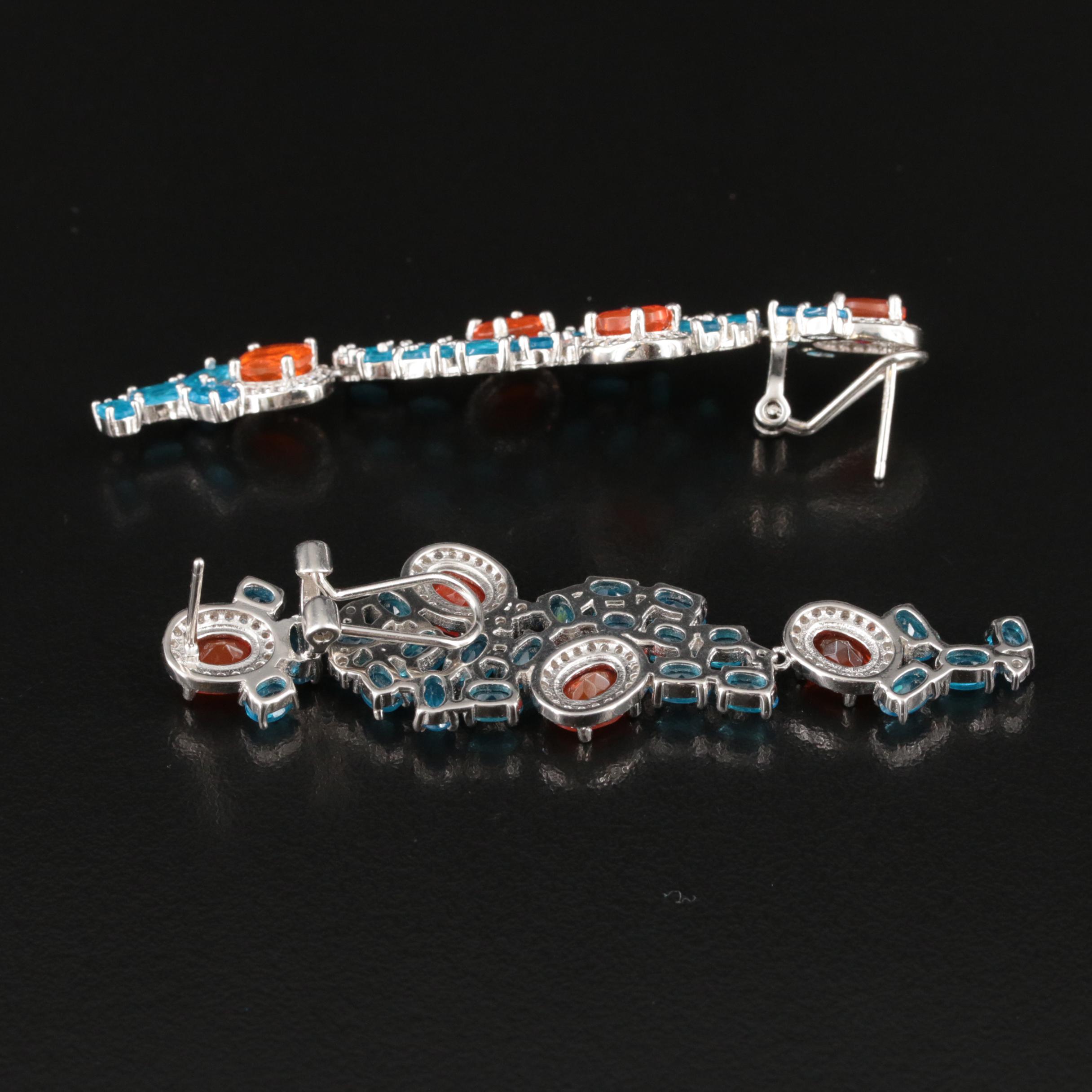 Sterling Fire Opal, Apatite and Cubic Zirconia Earrings