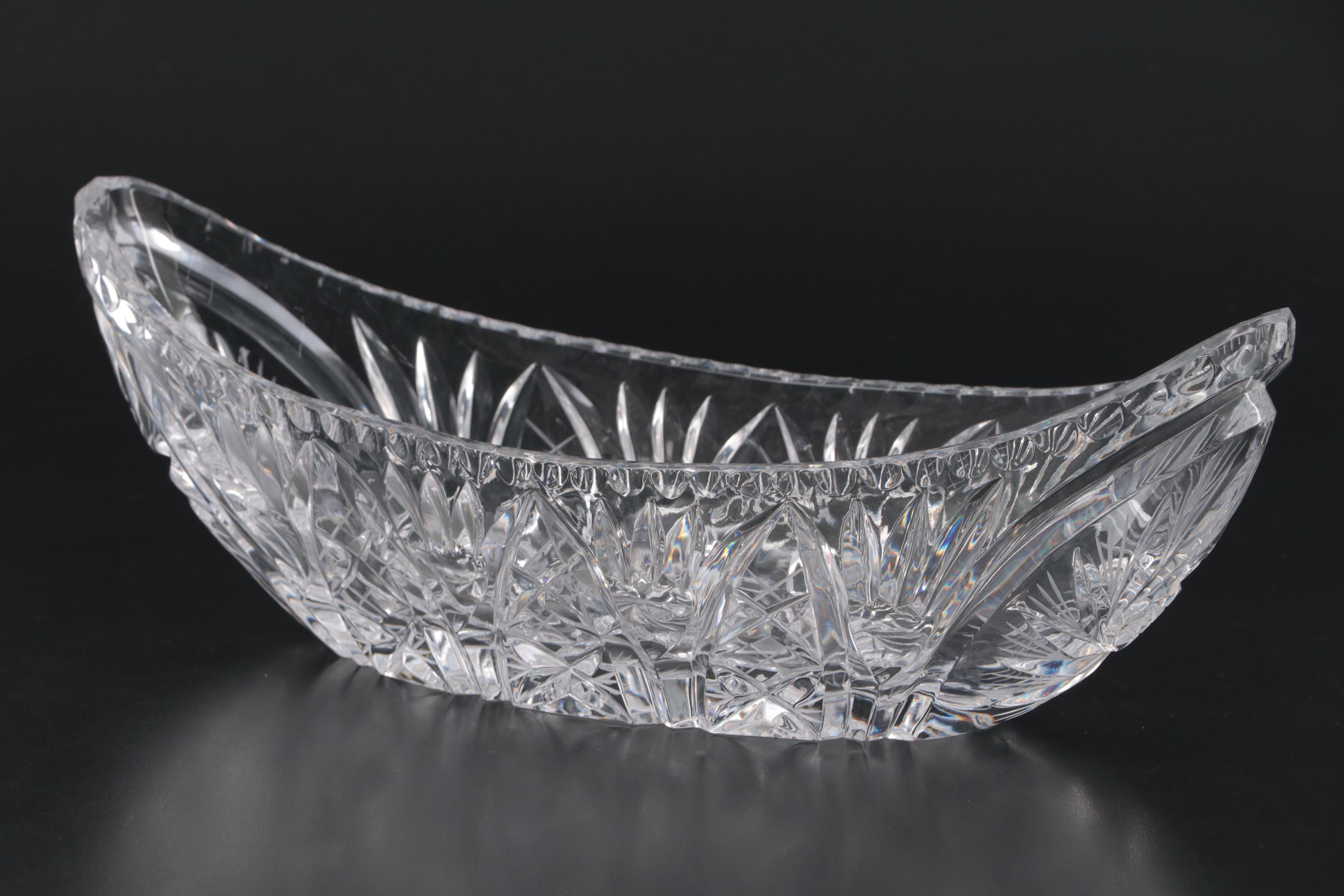 American Brilliant Style Cut Glass Pinwheel Pattern  Oval Bowl
