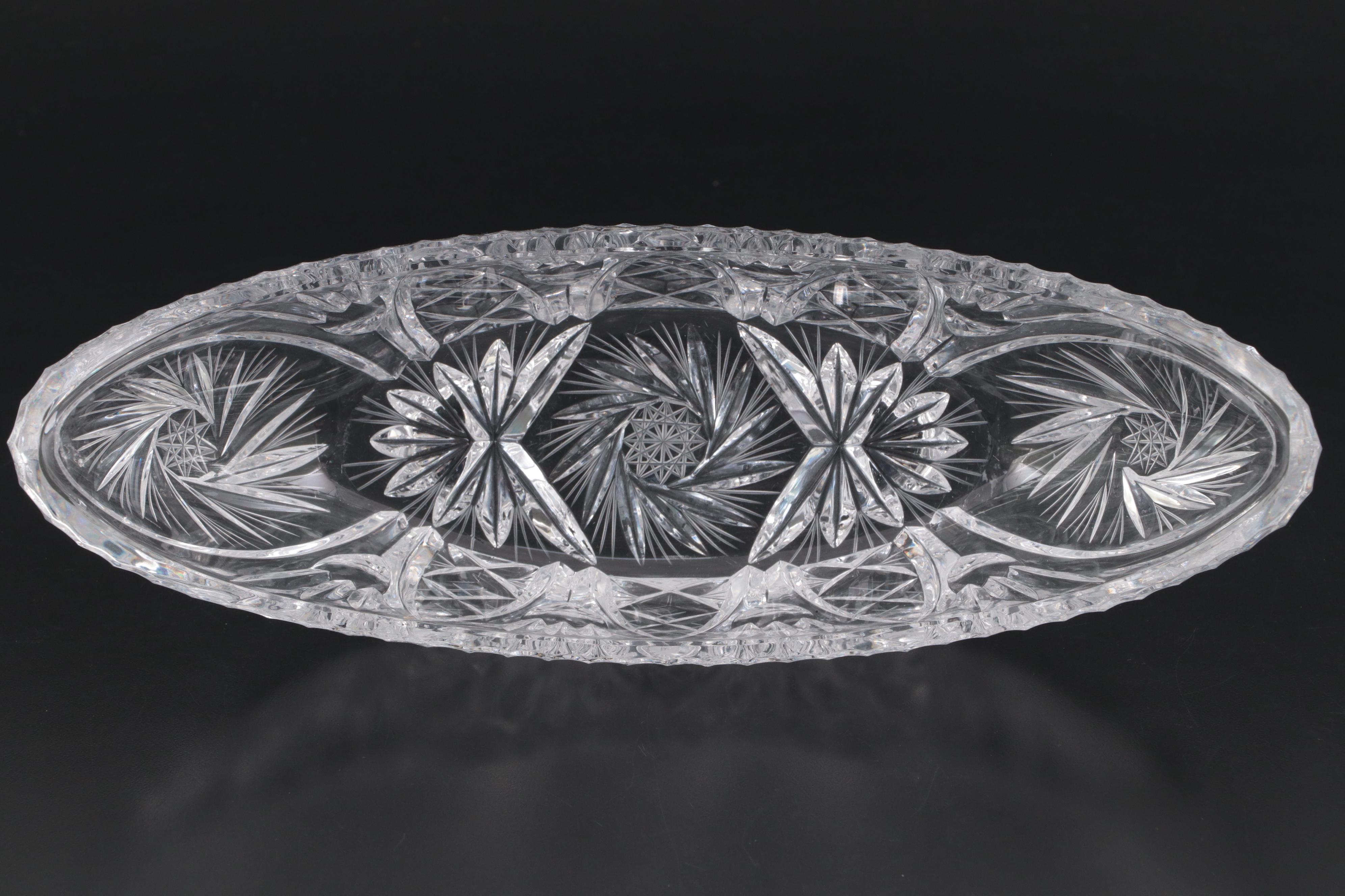 American Brilliant Style Cut Glass Pinwheel Pattern  Oval Bowl