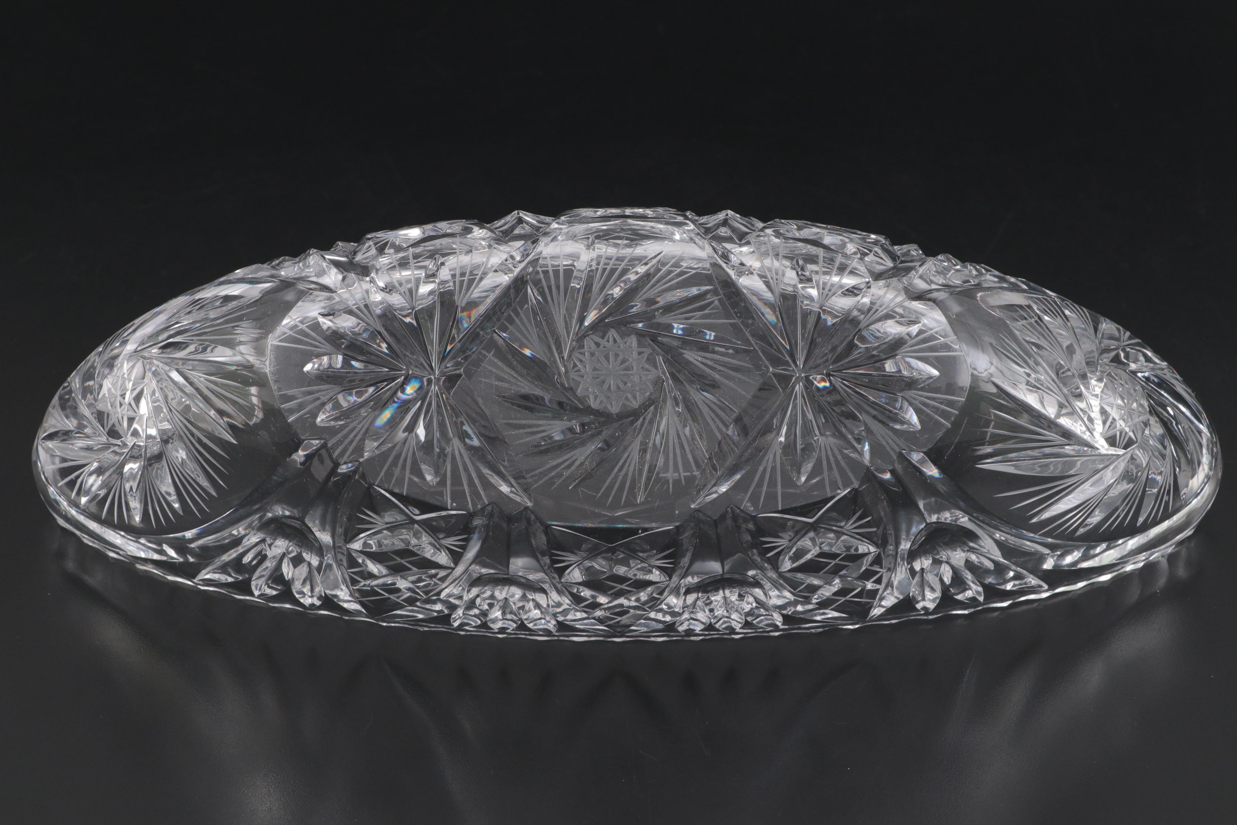 American Brilliant Style Cut Glass Pinwheel Pattern  Oval Bowl