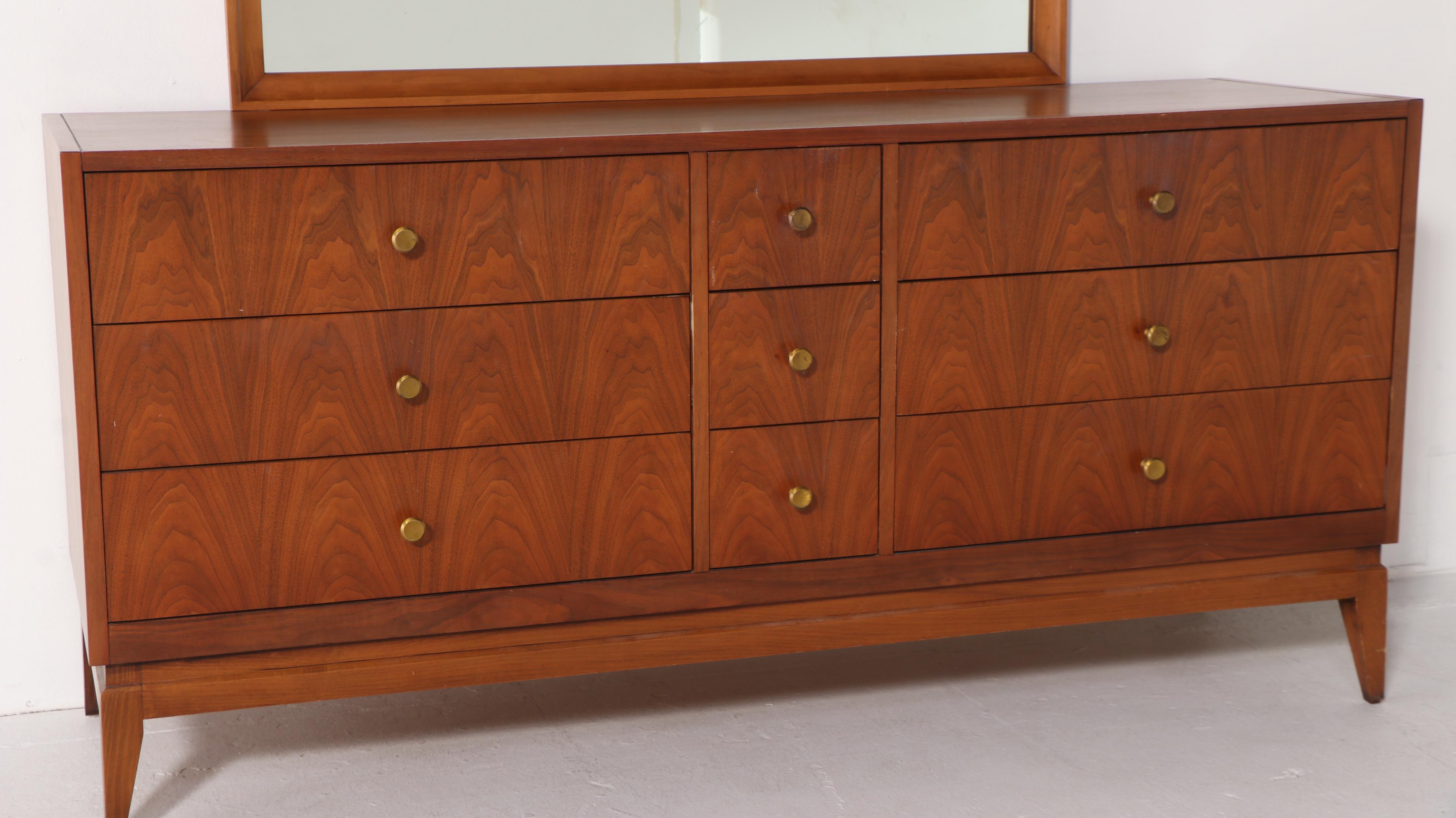 National Furniture Co. Mid Century Modern Walnut and Beech Dresser