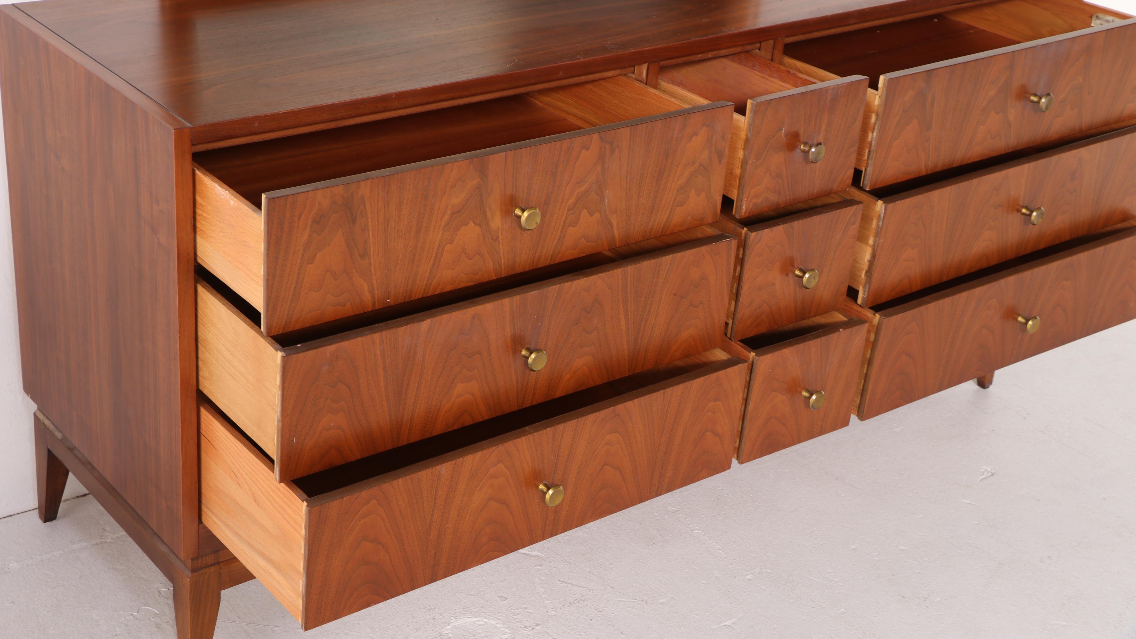 National Furniture Co. Mid Century Modern Walnut and Beech Dresser