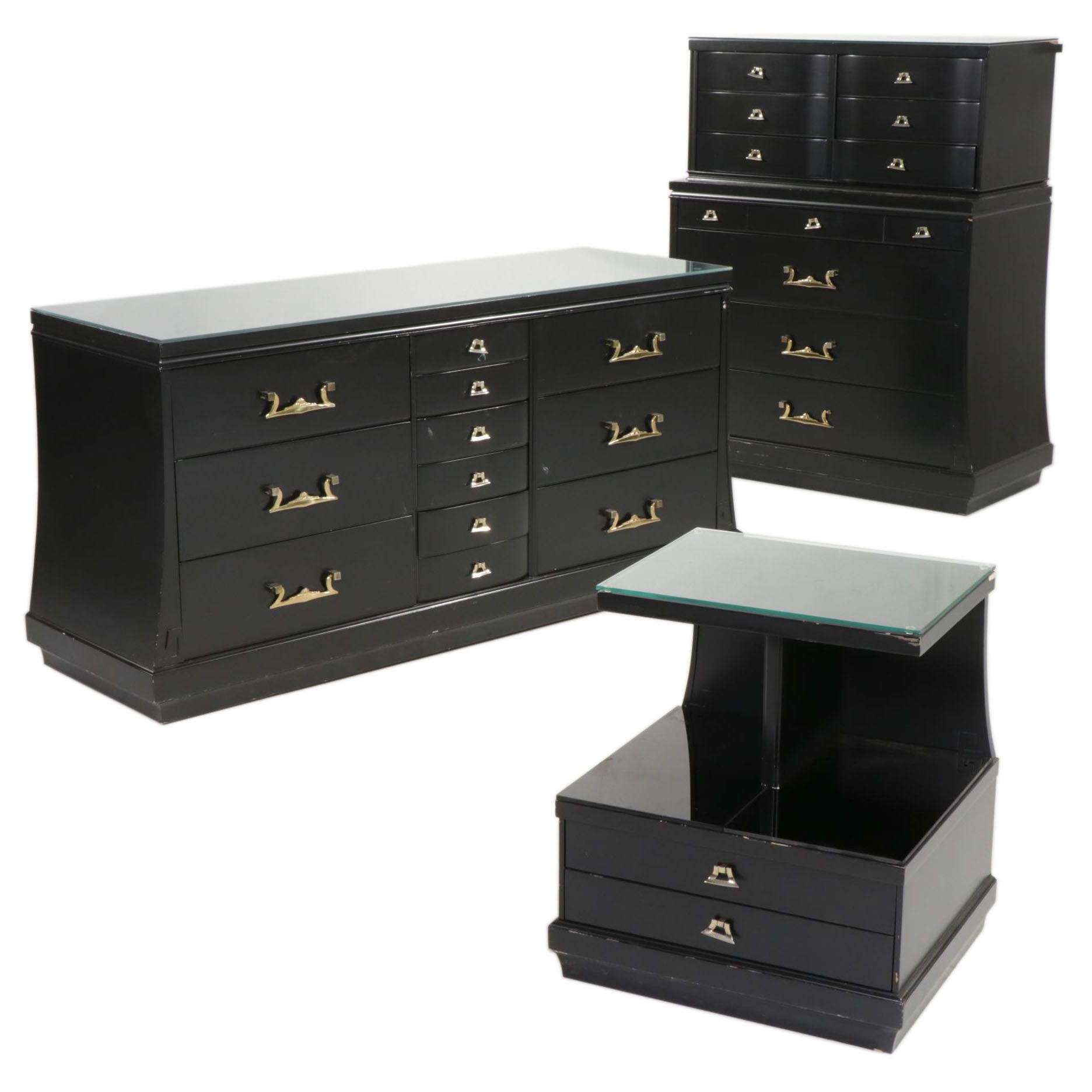 Sieling Furniture Modern Black Lacquered Dresser, Chest and Nightstand