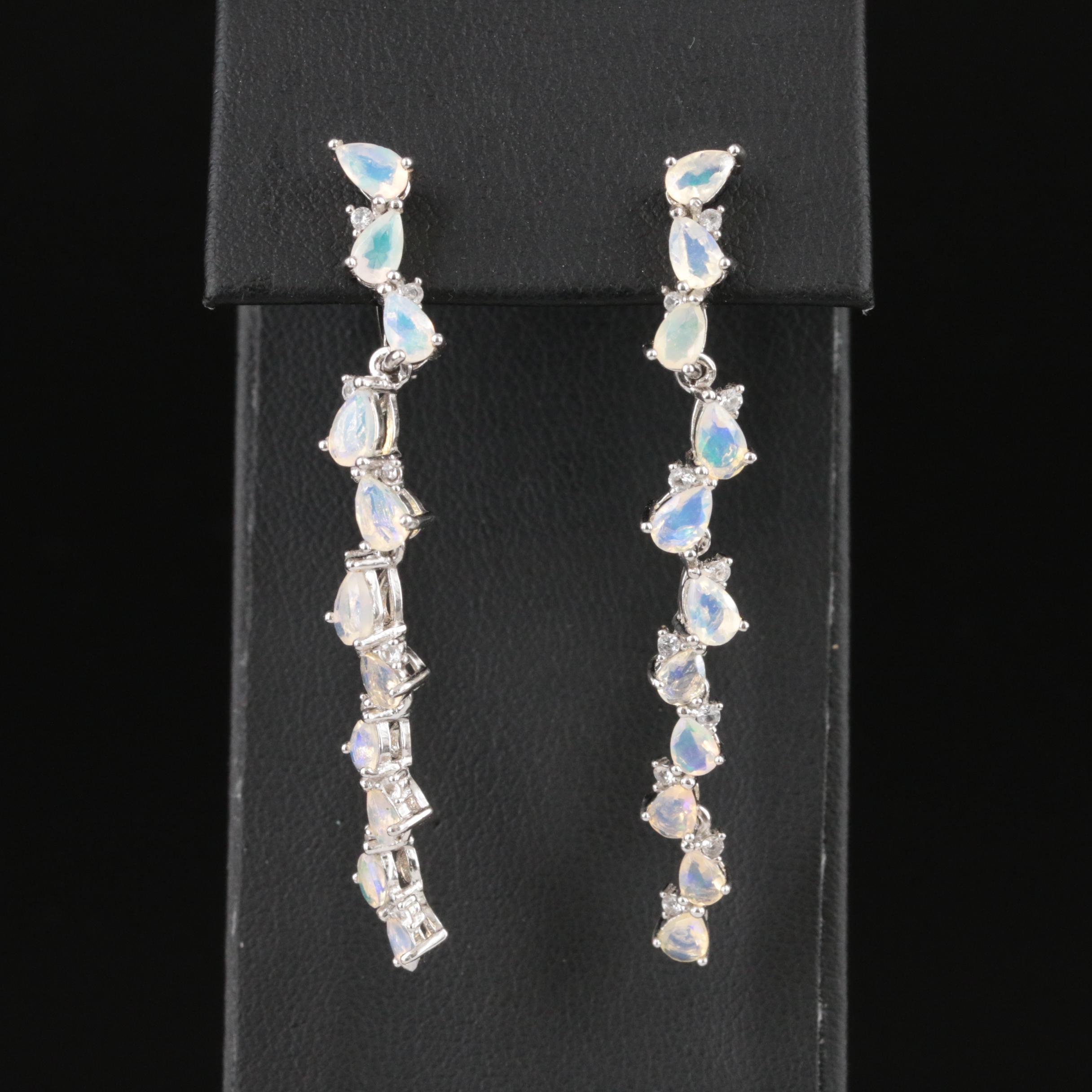 Sterling Opal and White Topaz Earrings