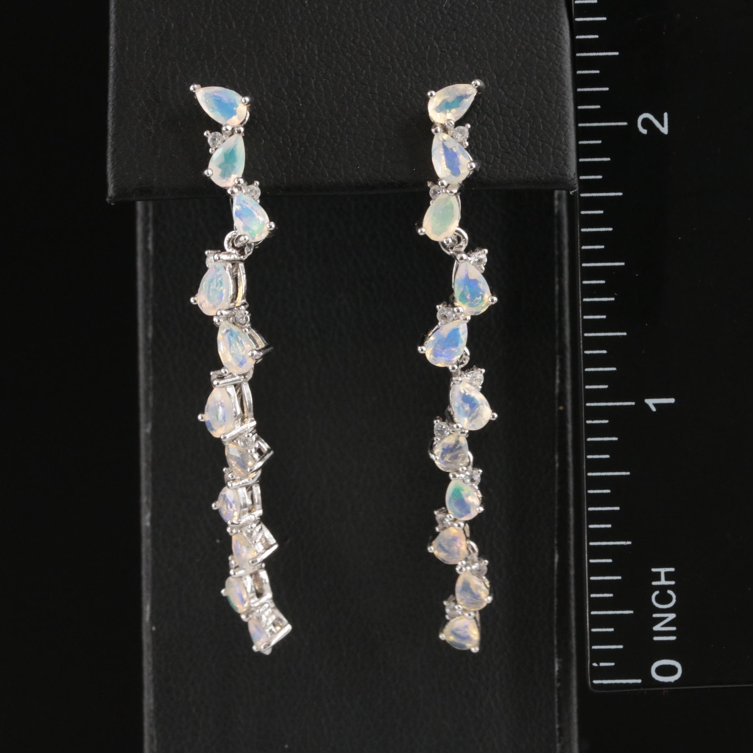 Sterling Opal and White Topaz Earrings
