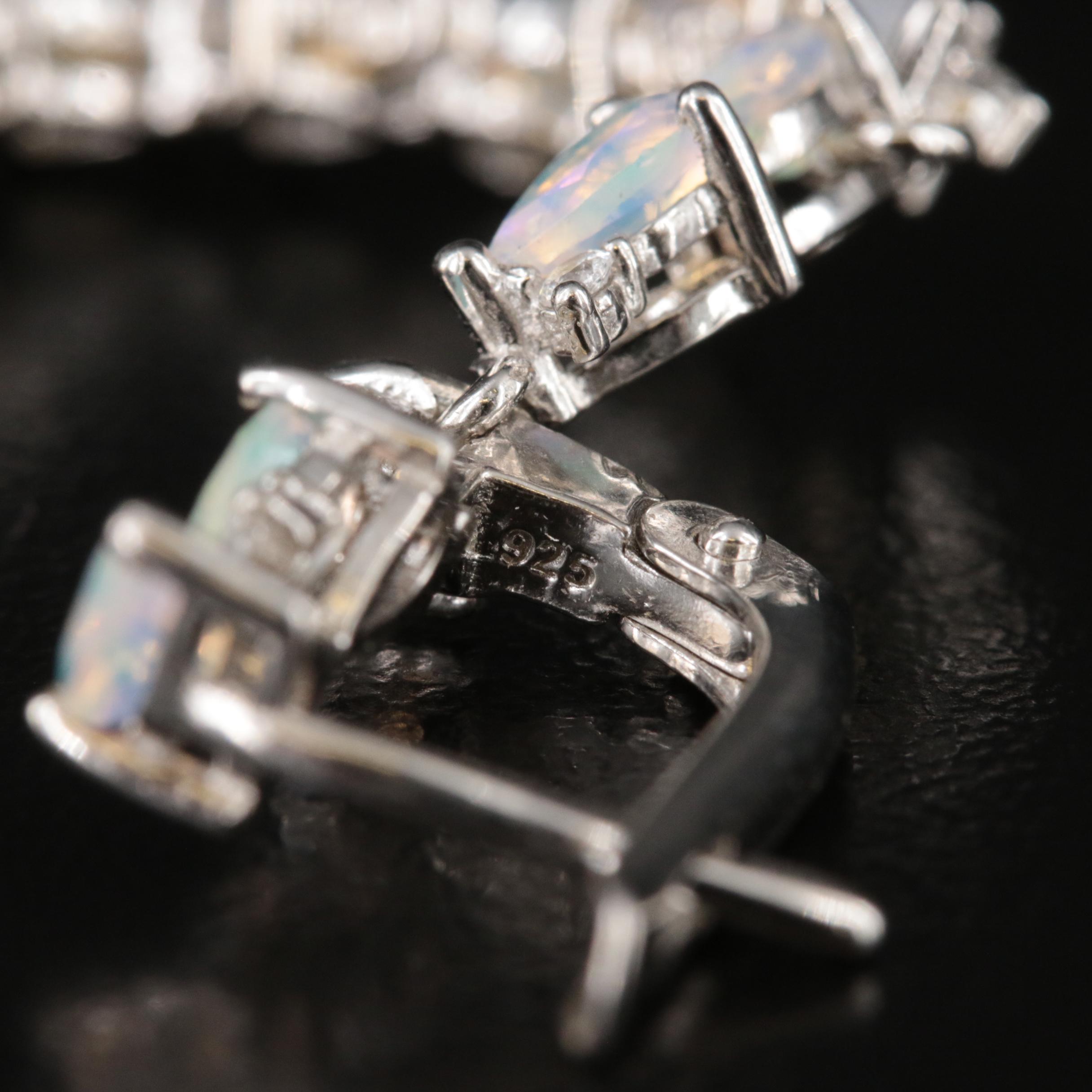 Sterling Opal and White Topaz Earrings