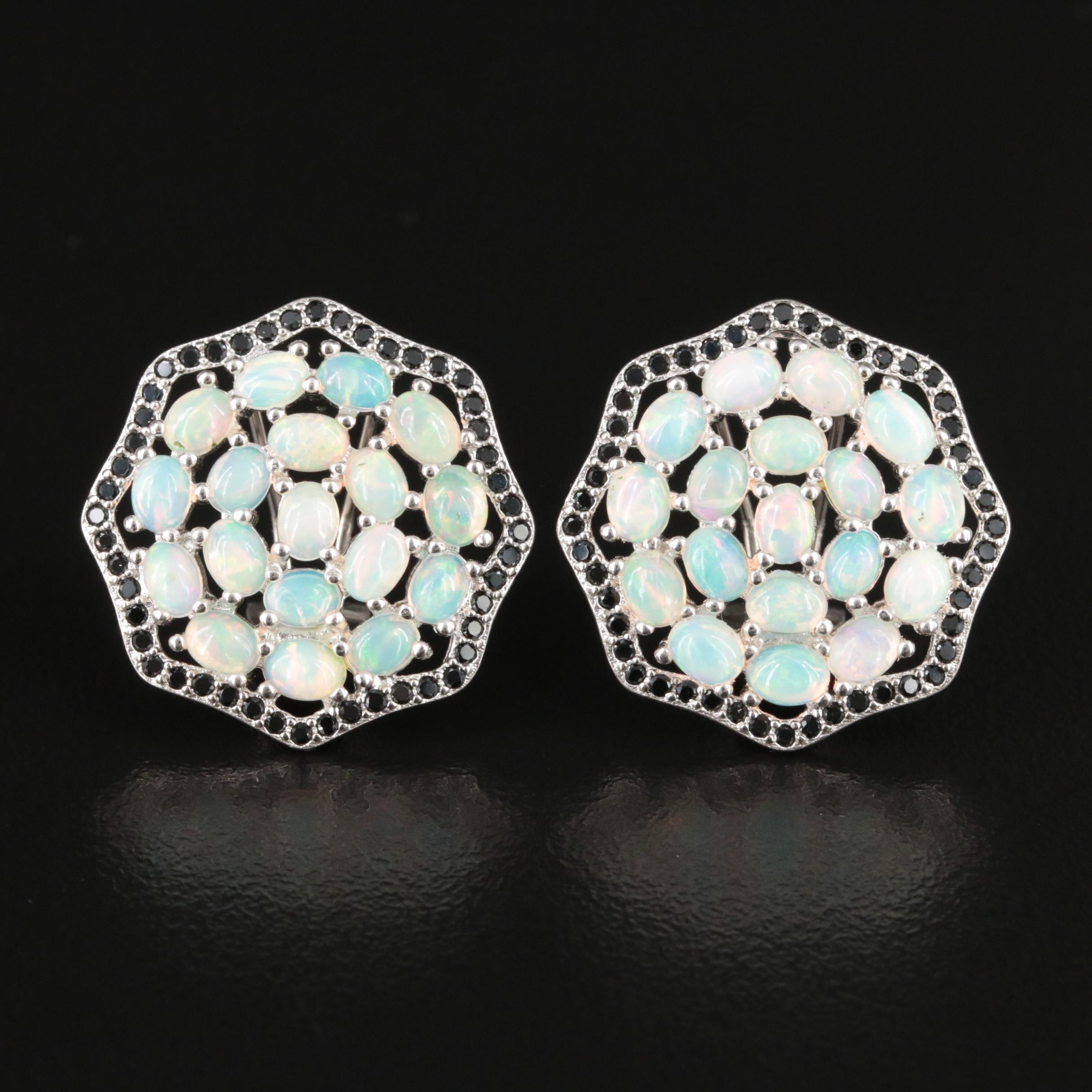 Sterling Opal and Black Onyx Cluster Earrings
