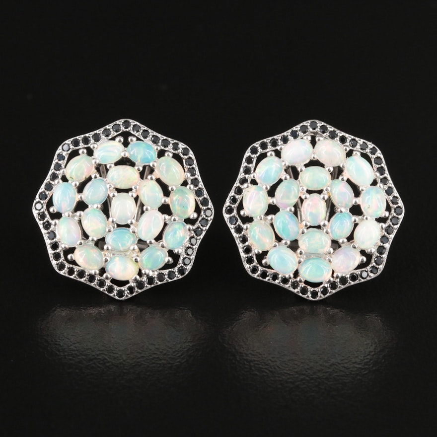 Sterling Opal and Black Onyx Cluster Earrings