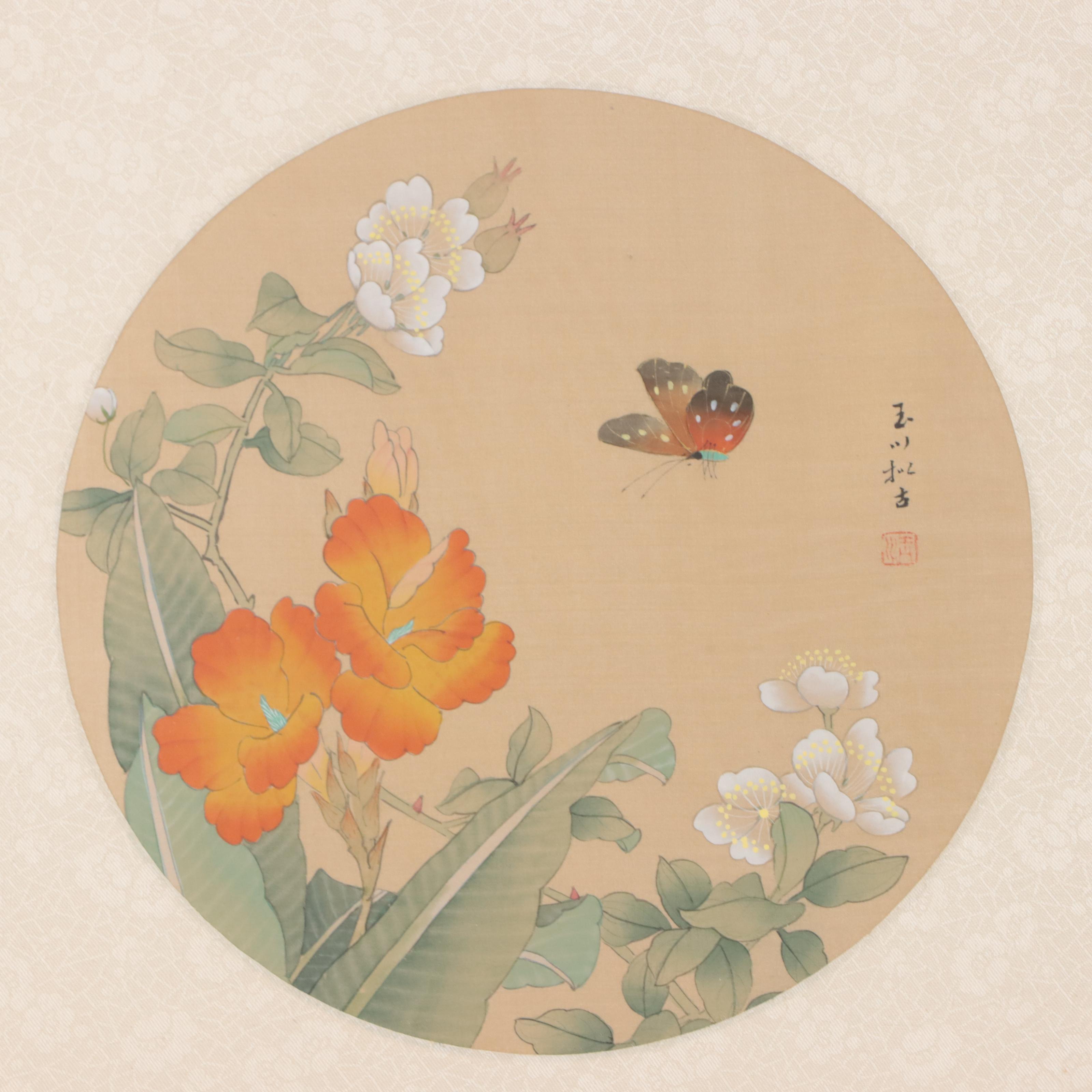 Japanese Gouache Paintings of Butterflies and Flowers