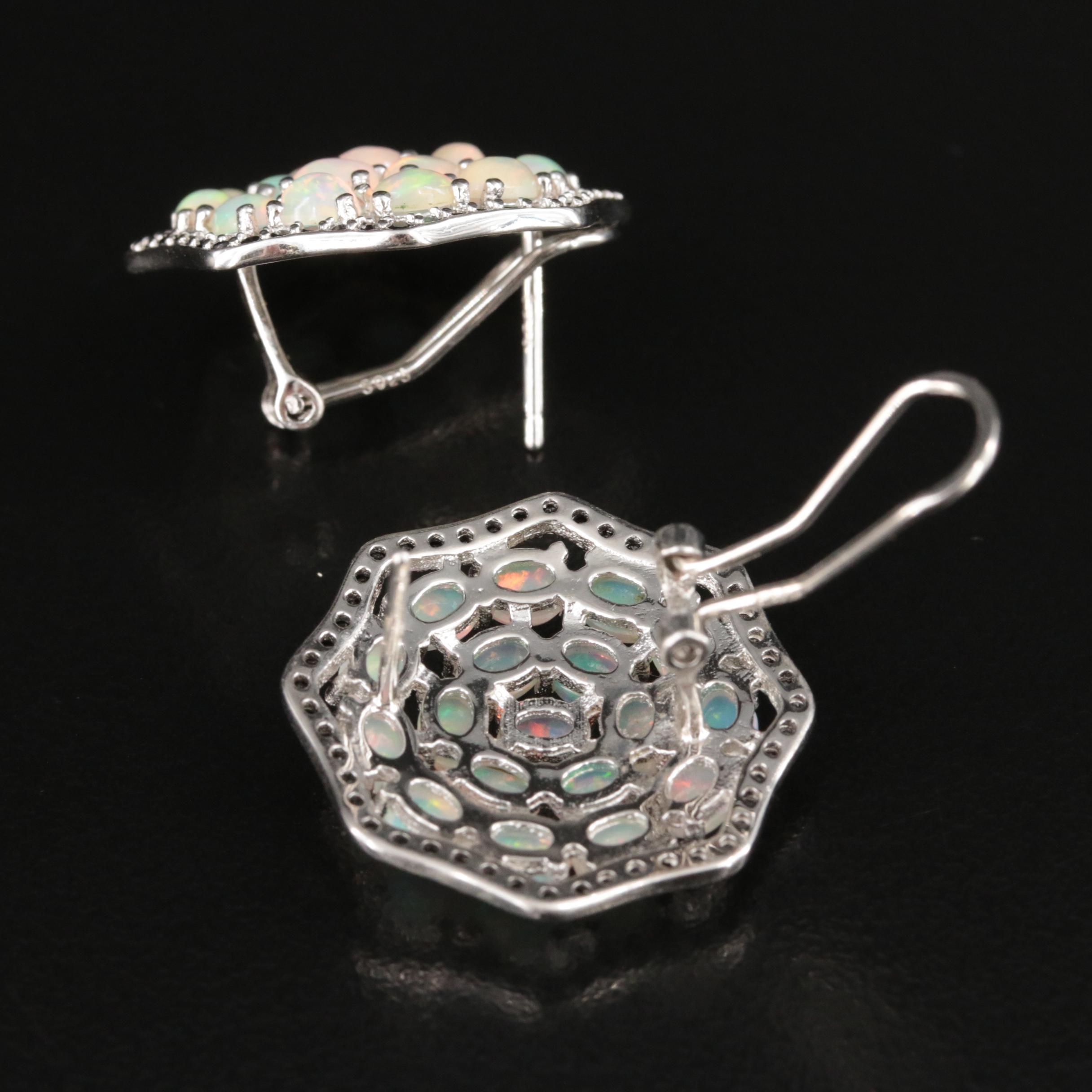 Sterling Opal and Black Onyx Cluster Earrings