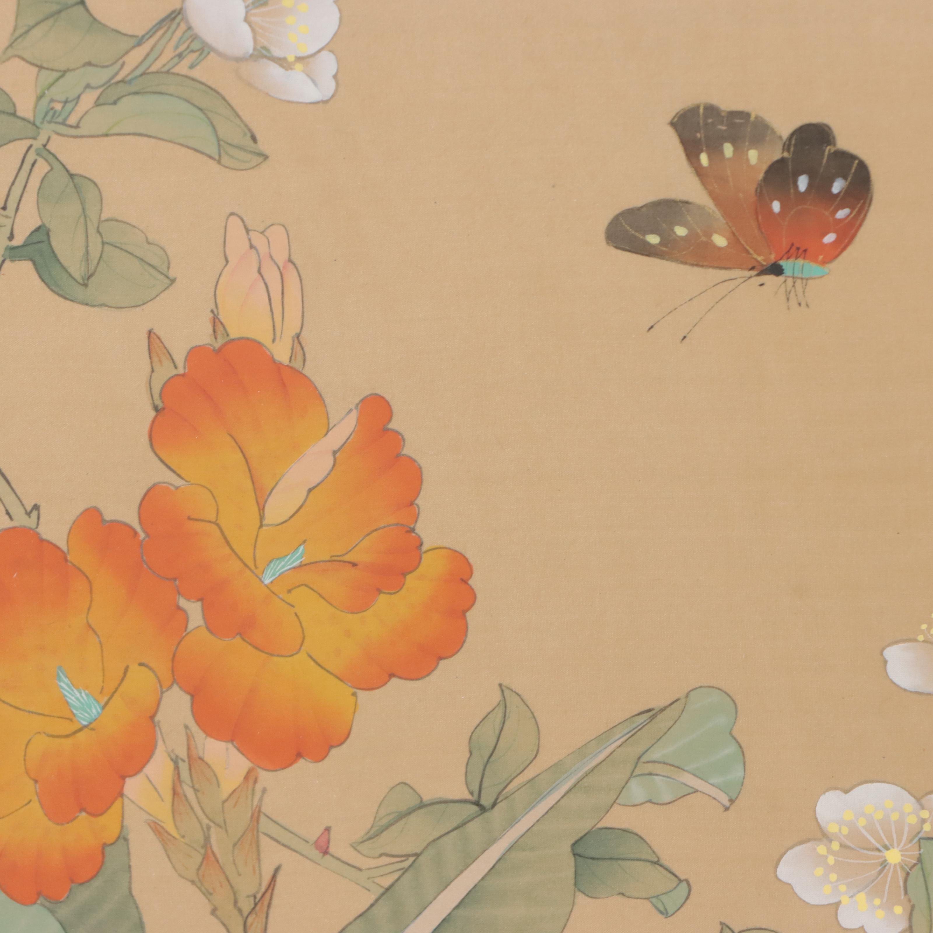 Japanese Gouache Paintings of Butterflies and Flowers