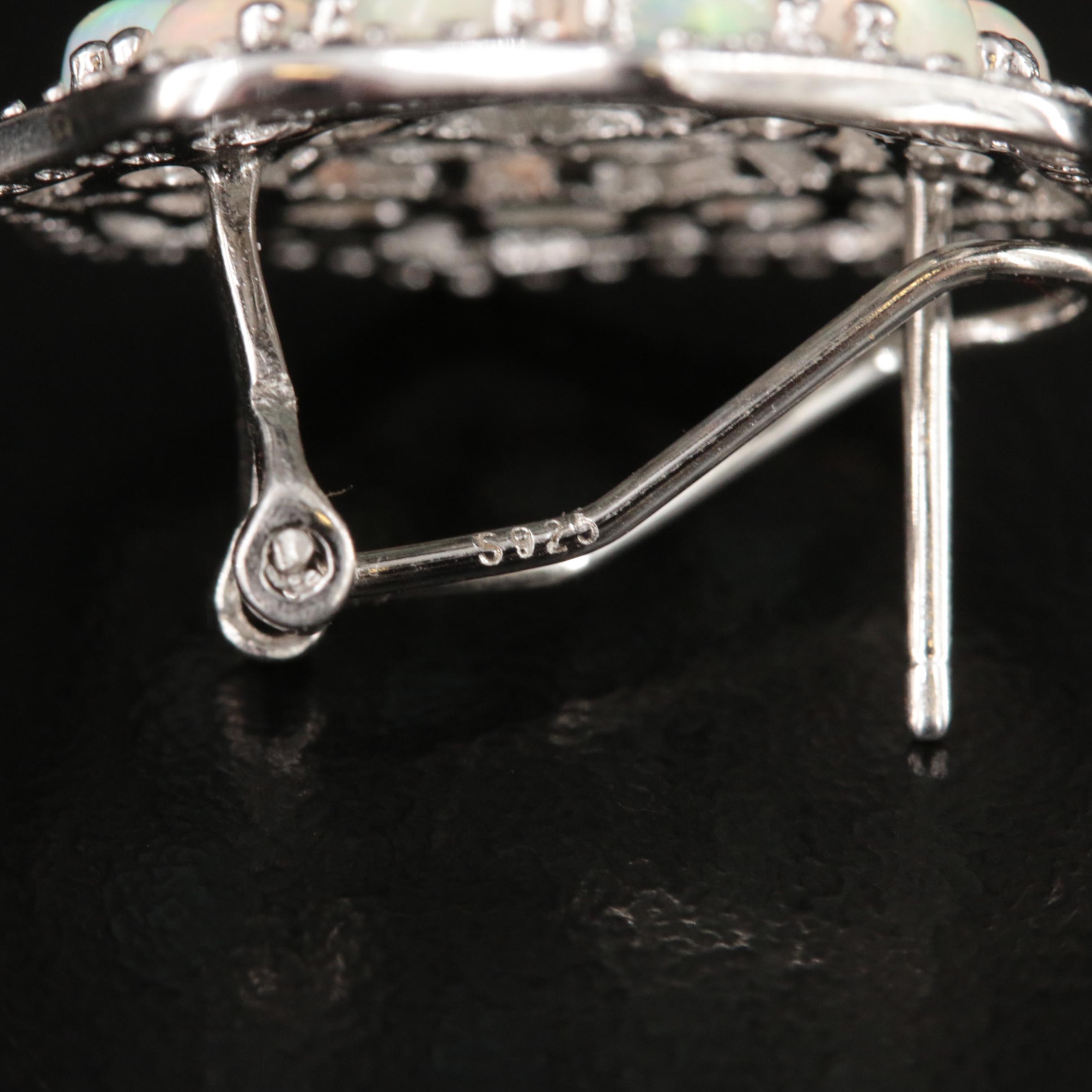 Sterling Opal and Black Onyx Cluster Earrings