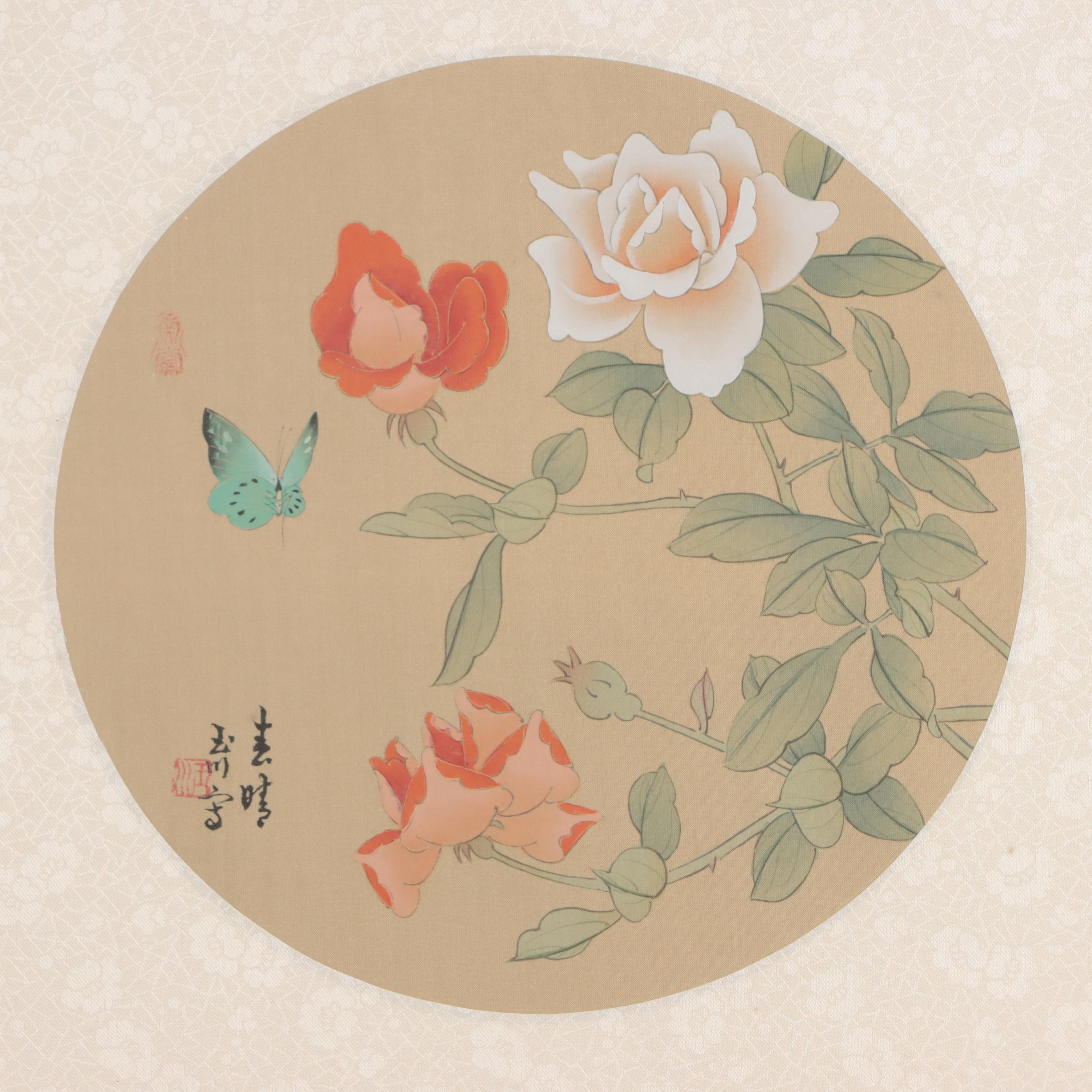 Japanese Gouache Paintings of Butterflies and Flowers