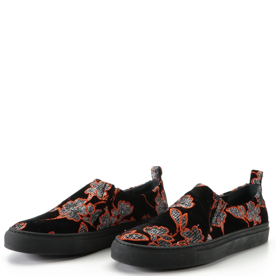 Giambattista Valli Slip-On Shoes in Embroidered Velvet with Box