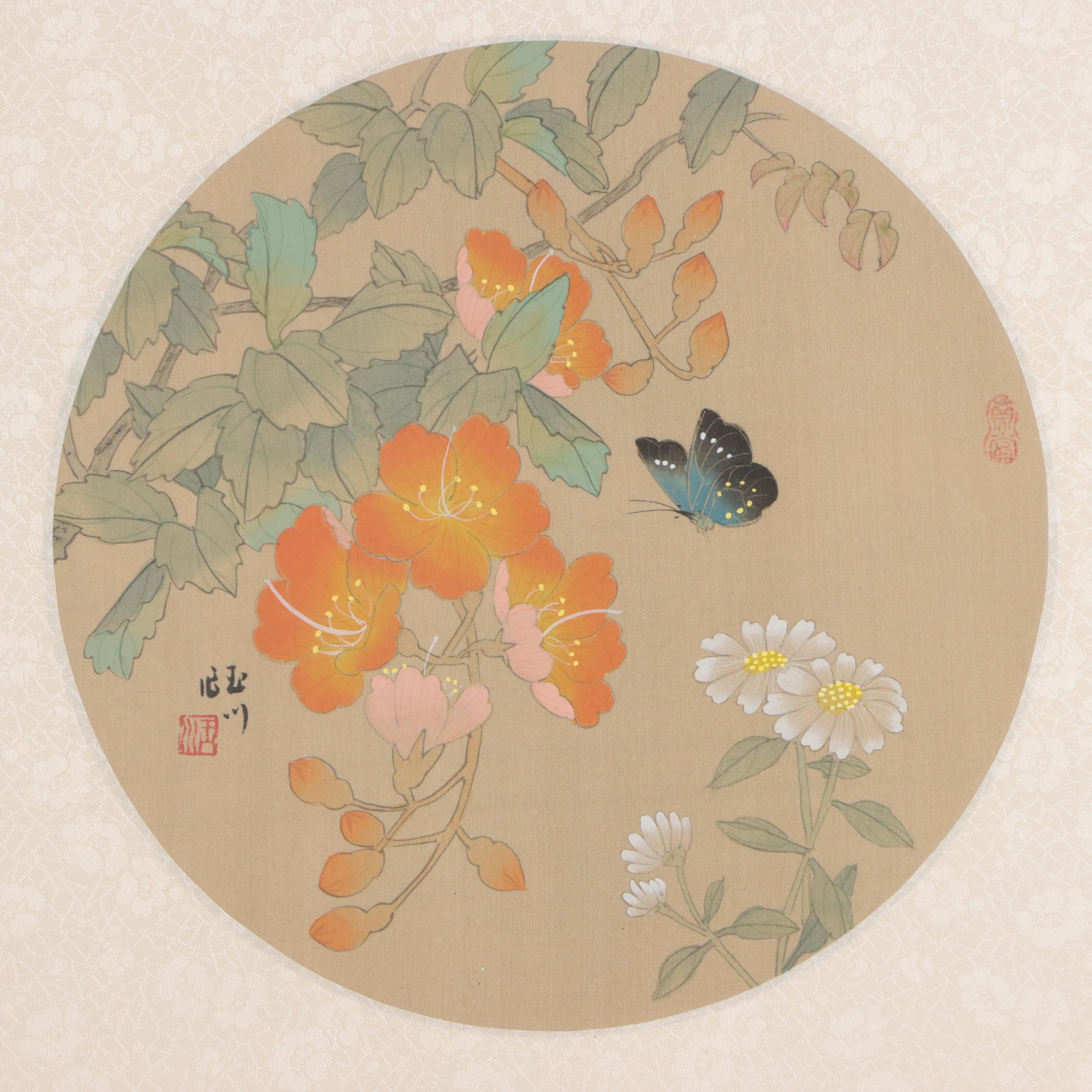 Japanese Gouache Paintings of Butterflies and Flowers