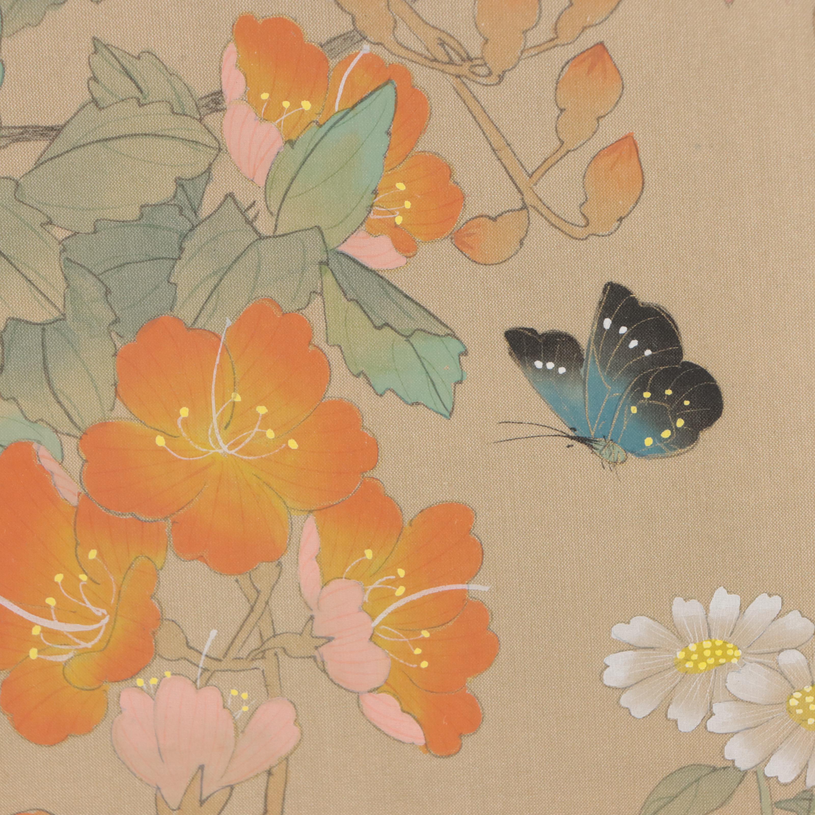 Japanese Gouache Paintings of Butterflies and Flowers