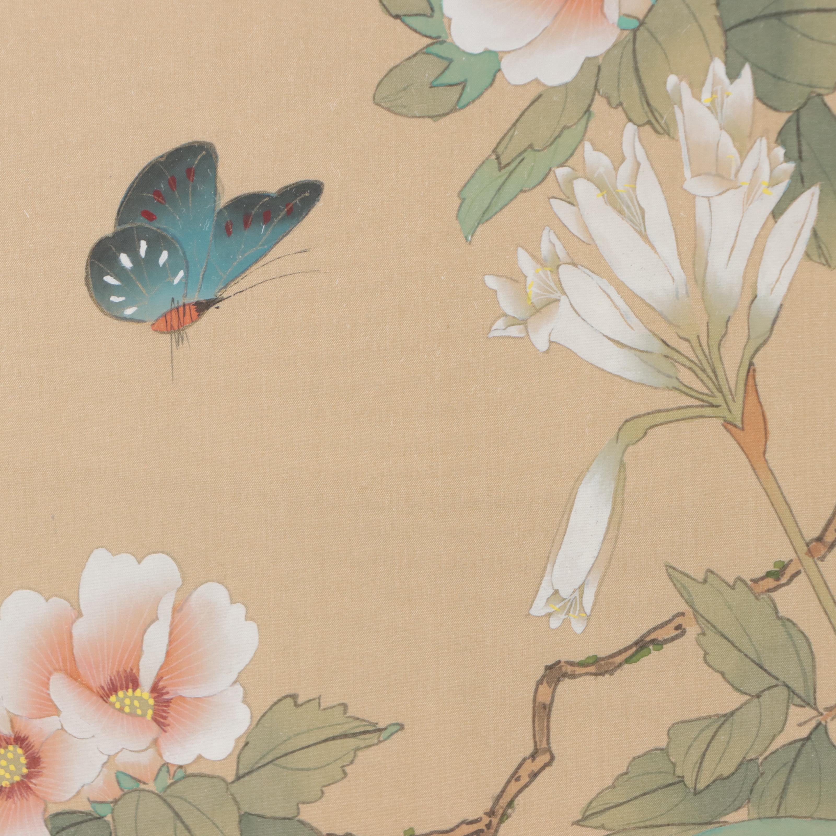 Japanese Gouache Paintings of Butterflies and Flowers