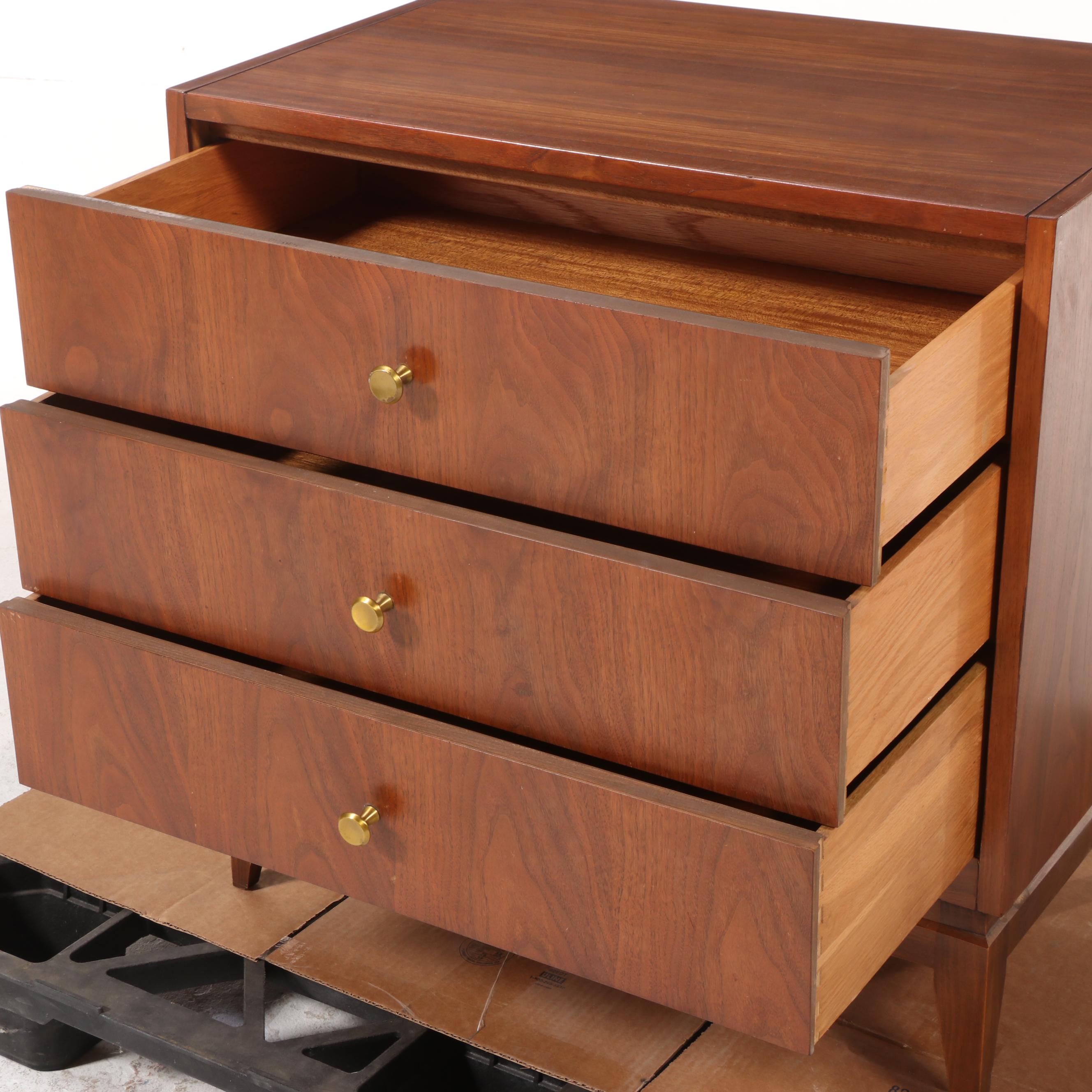 National Furniture Co. Mid Century Modern Walnut and Beech Bedside Chest