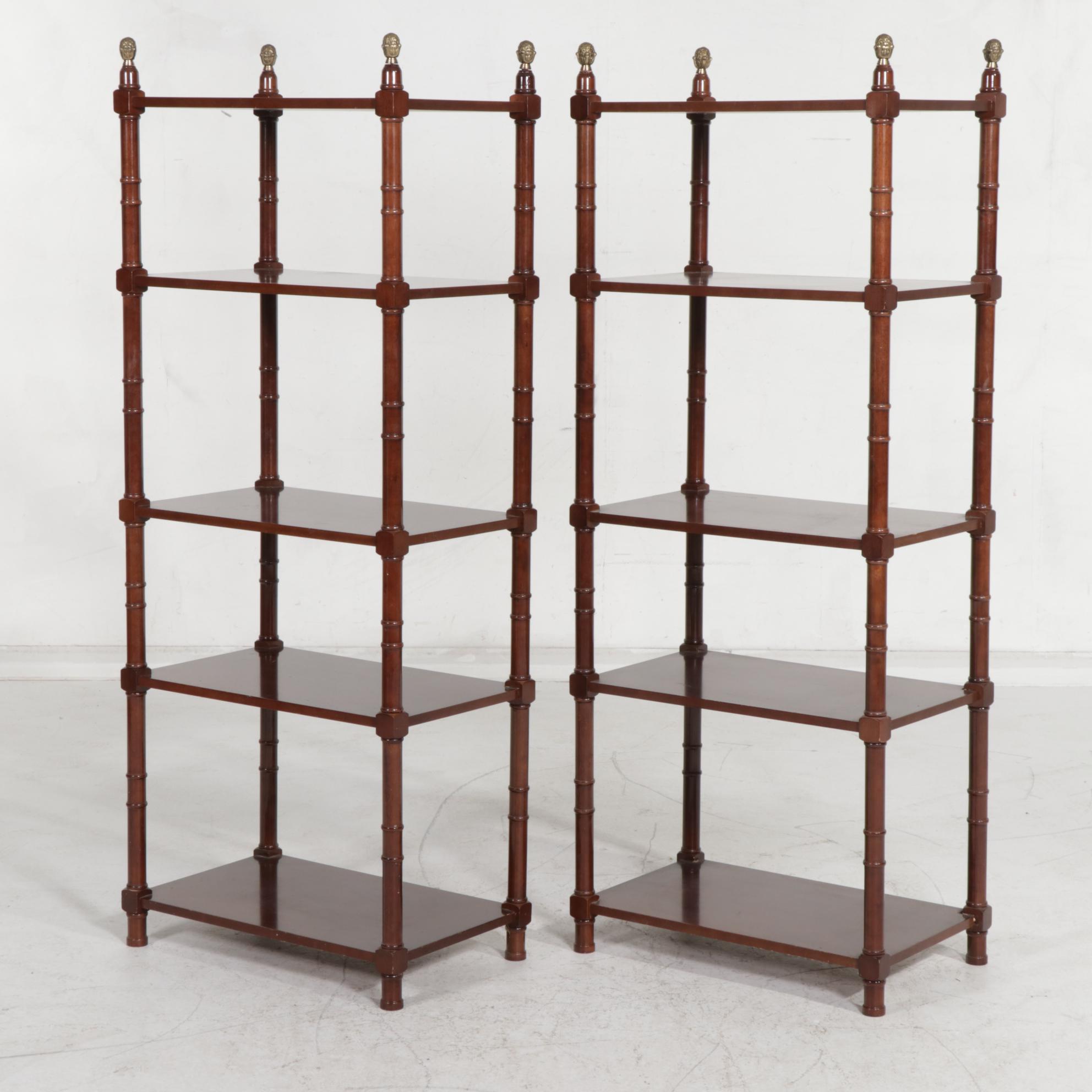 Pair of The Bombay Company Regency Style Cherry-Stained Étagères, Late 20th C.