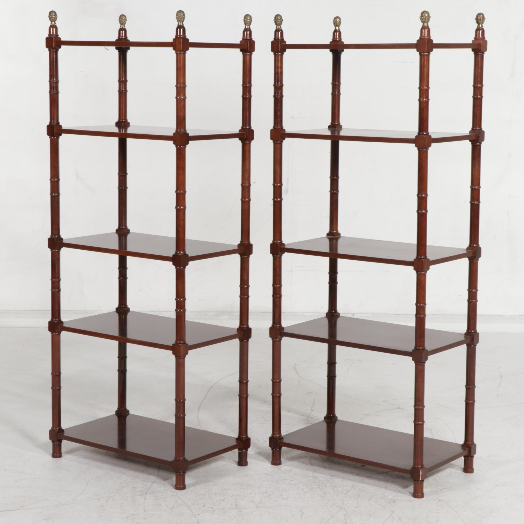 Pair of The Bombay Company Regency Style Cherry-Stained Étagères, Late 20th C.