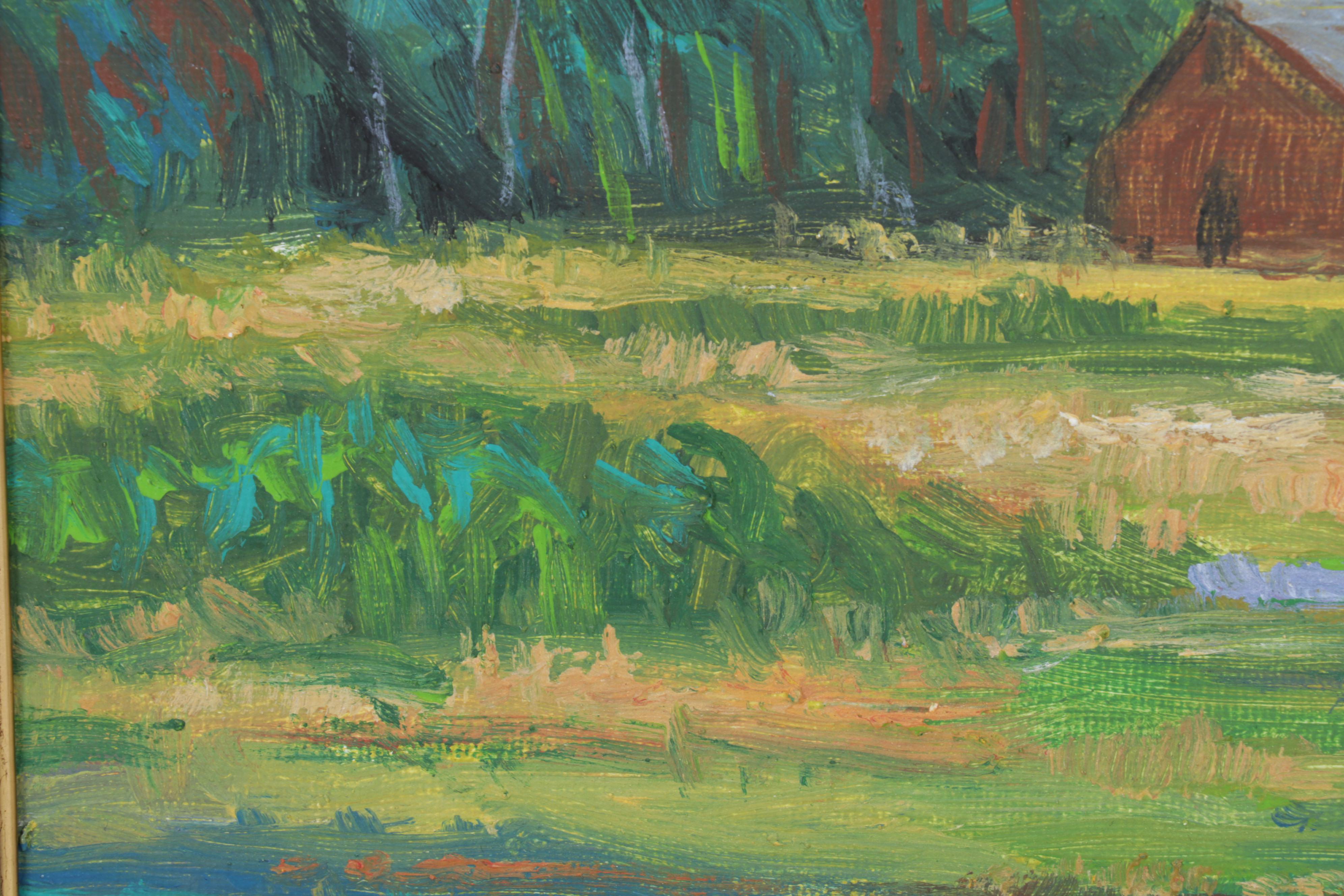 Sulmaz Radvand Oil Painting of Barn in Pastoral Field, 21st Century