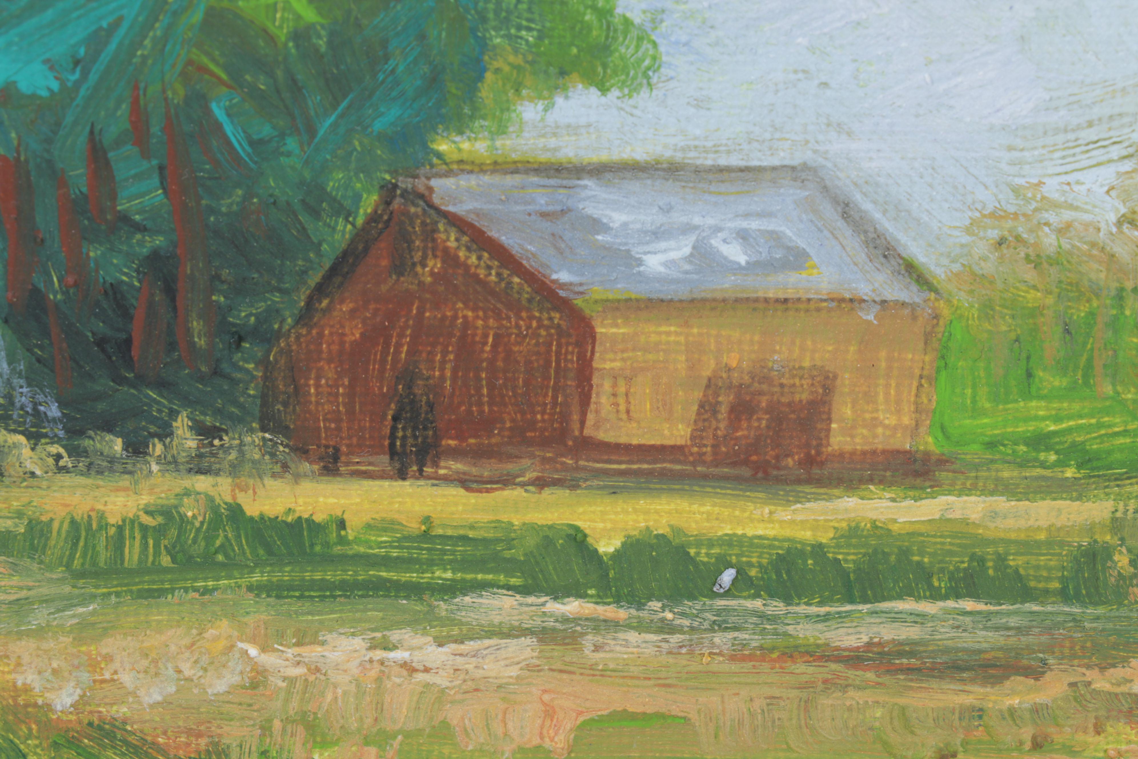 Sulmaz Radvand Oil Painting of Barn in Pastoral Field, 21st Century