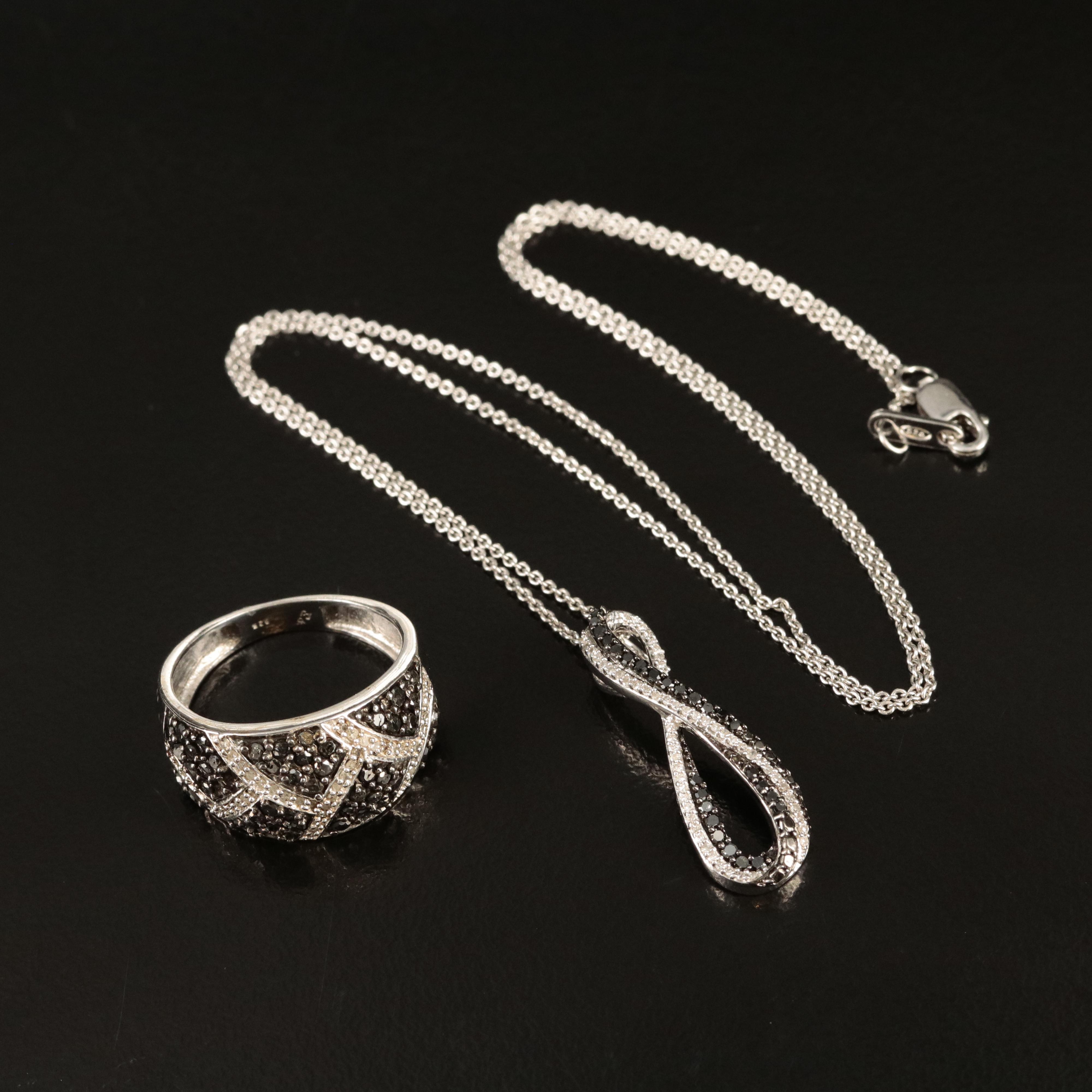 Sterling Diamond Ring and Pendant Necklace