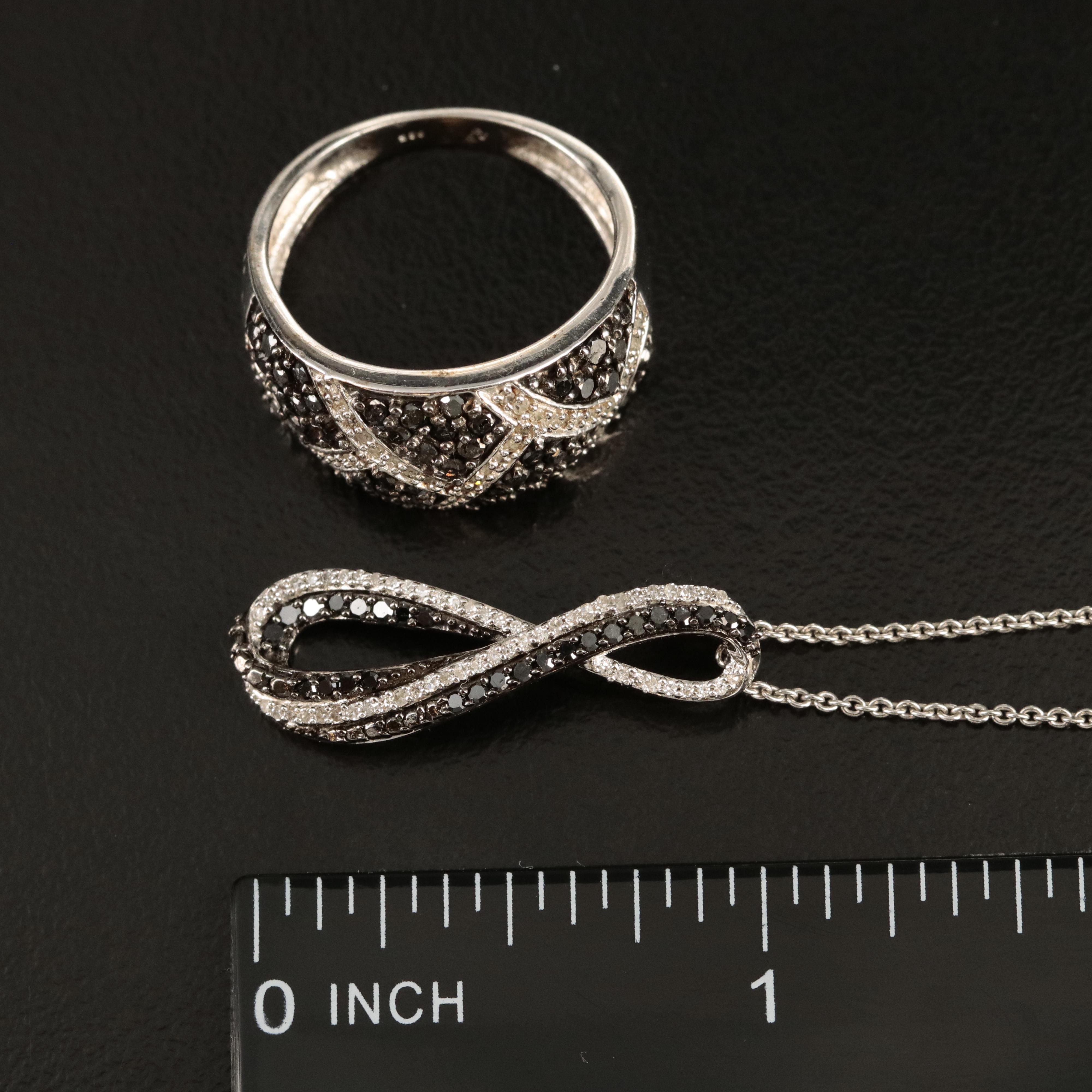 Sterling Diamond Ring and Pendant Necklace