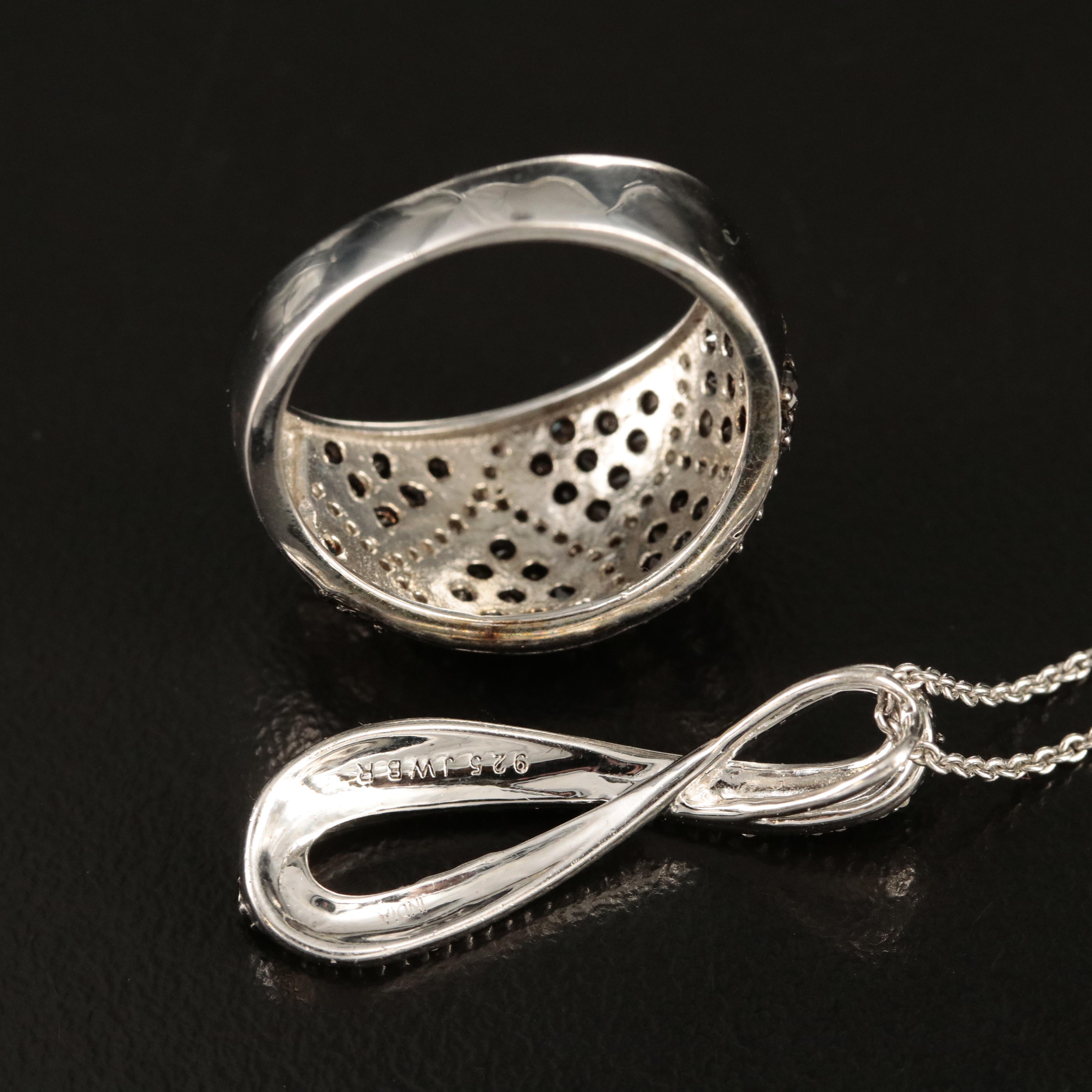 Sterling Diamond Ring and Pendant Necklace