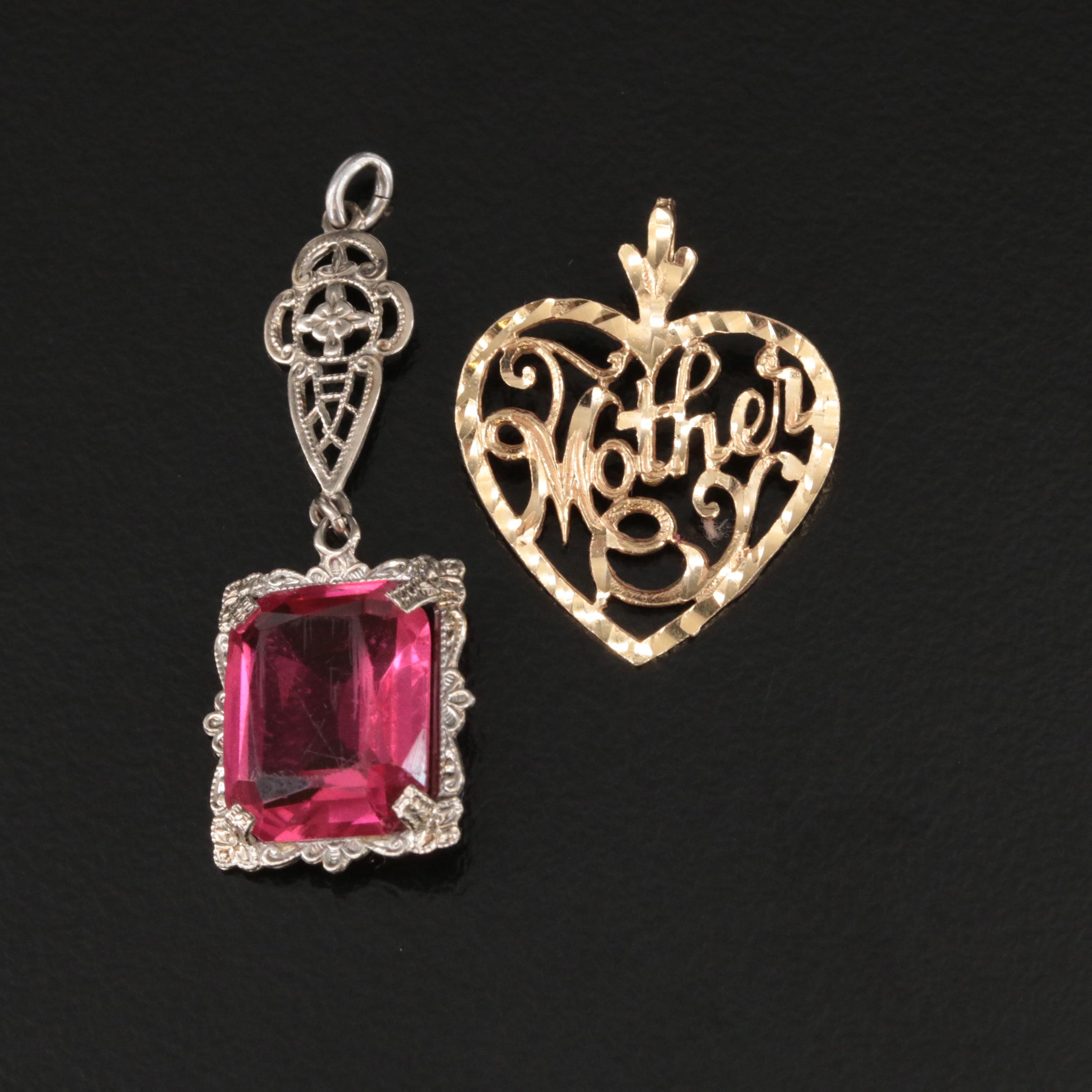 Vintage 10K Pendant and 14K "Mother" Heart Pendant